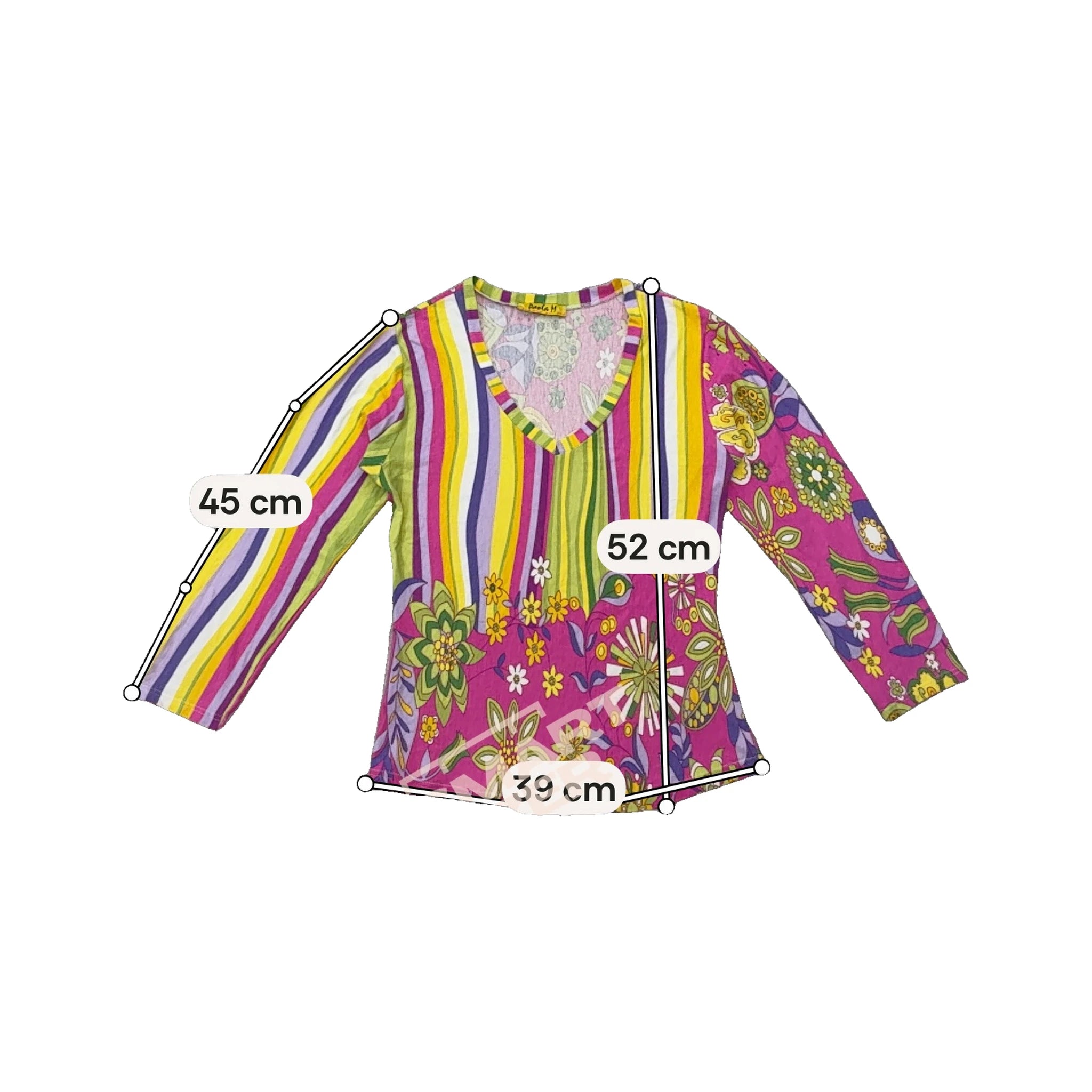 Paola M Pink Floral & Striped V-Neck Long Sleeve Top
