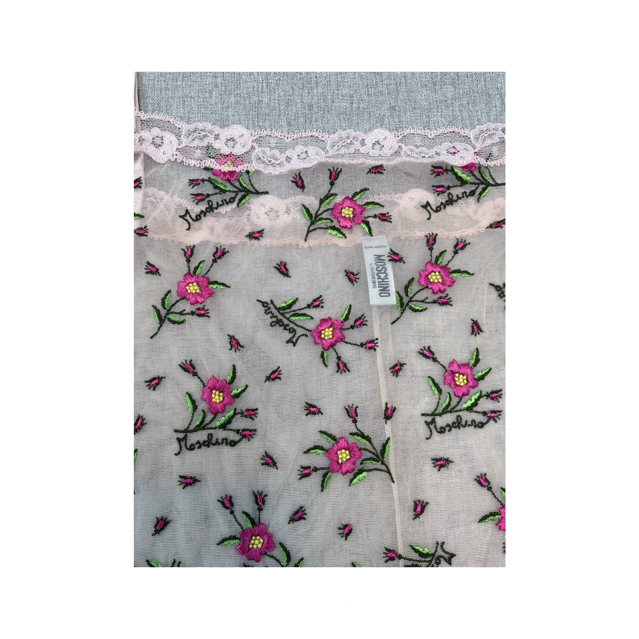 Moschino Lingerie Floral Embroidered Mesh Lace Trim Tank Top