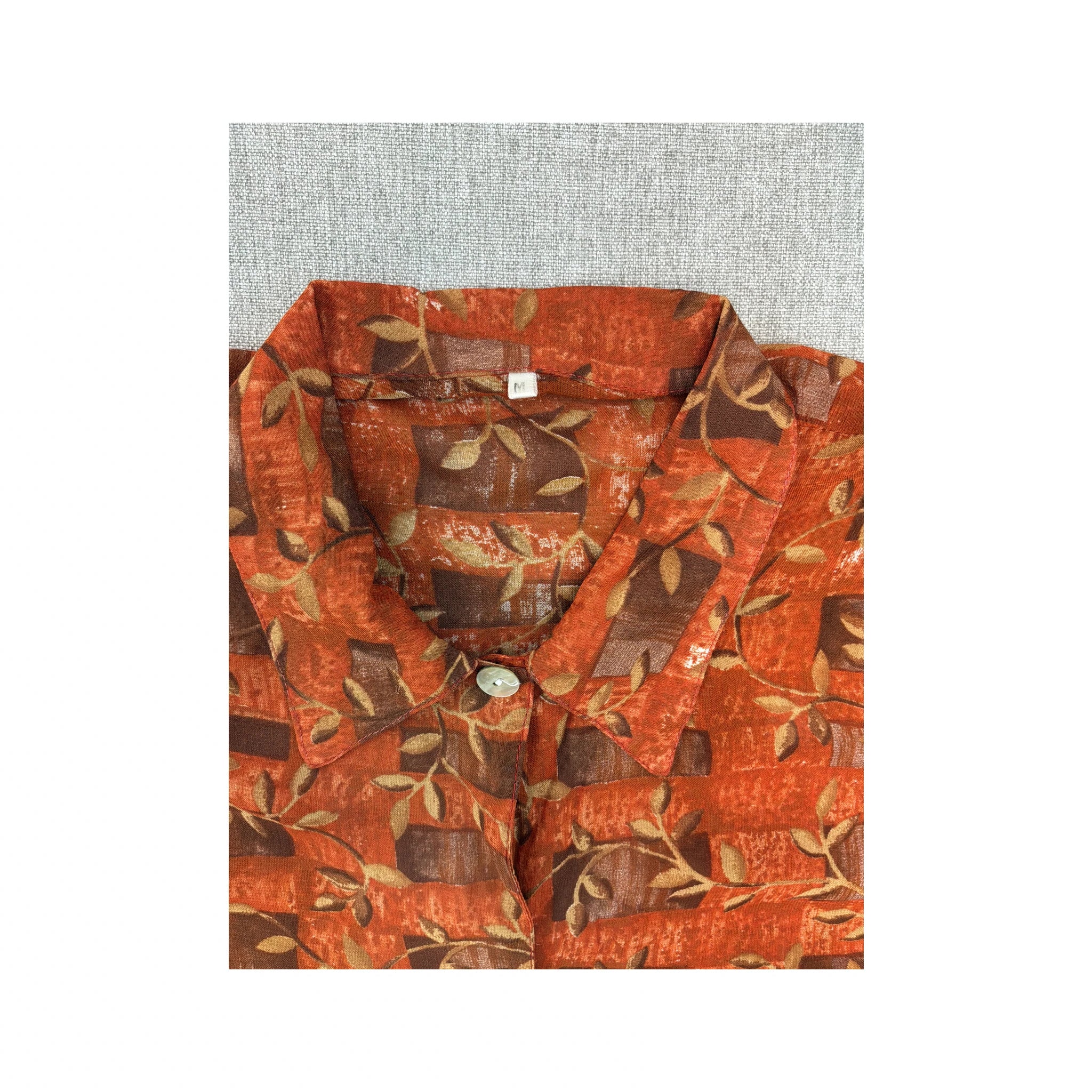 Orange & Brown Leaf Print Short Sleeve Button Up Shirt