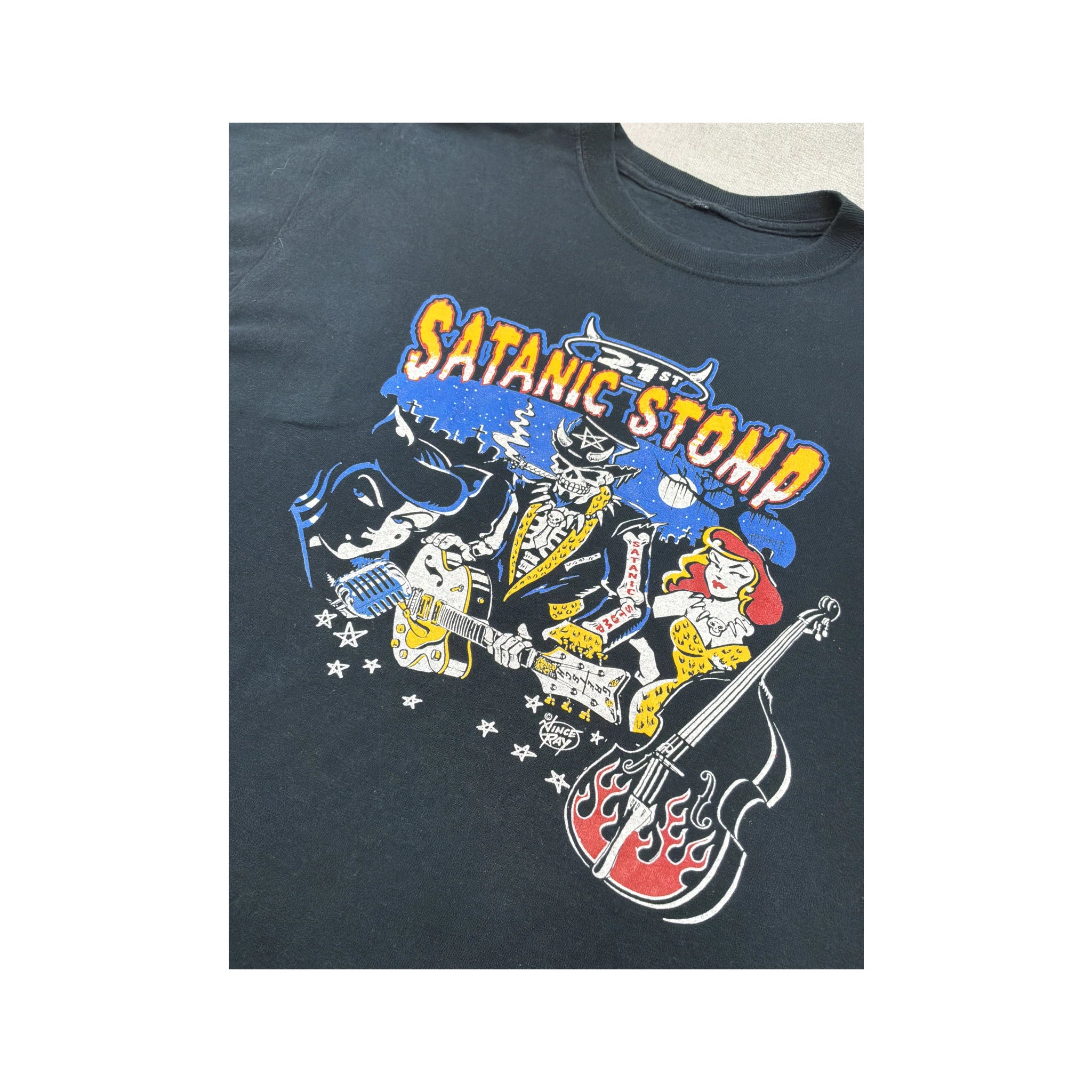 Camisa vintage em algodão com estampado 21st Satanic Stomp Rockabilly