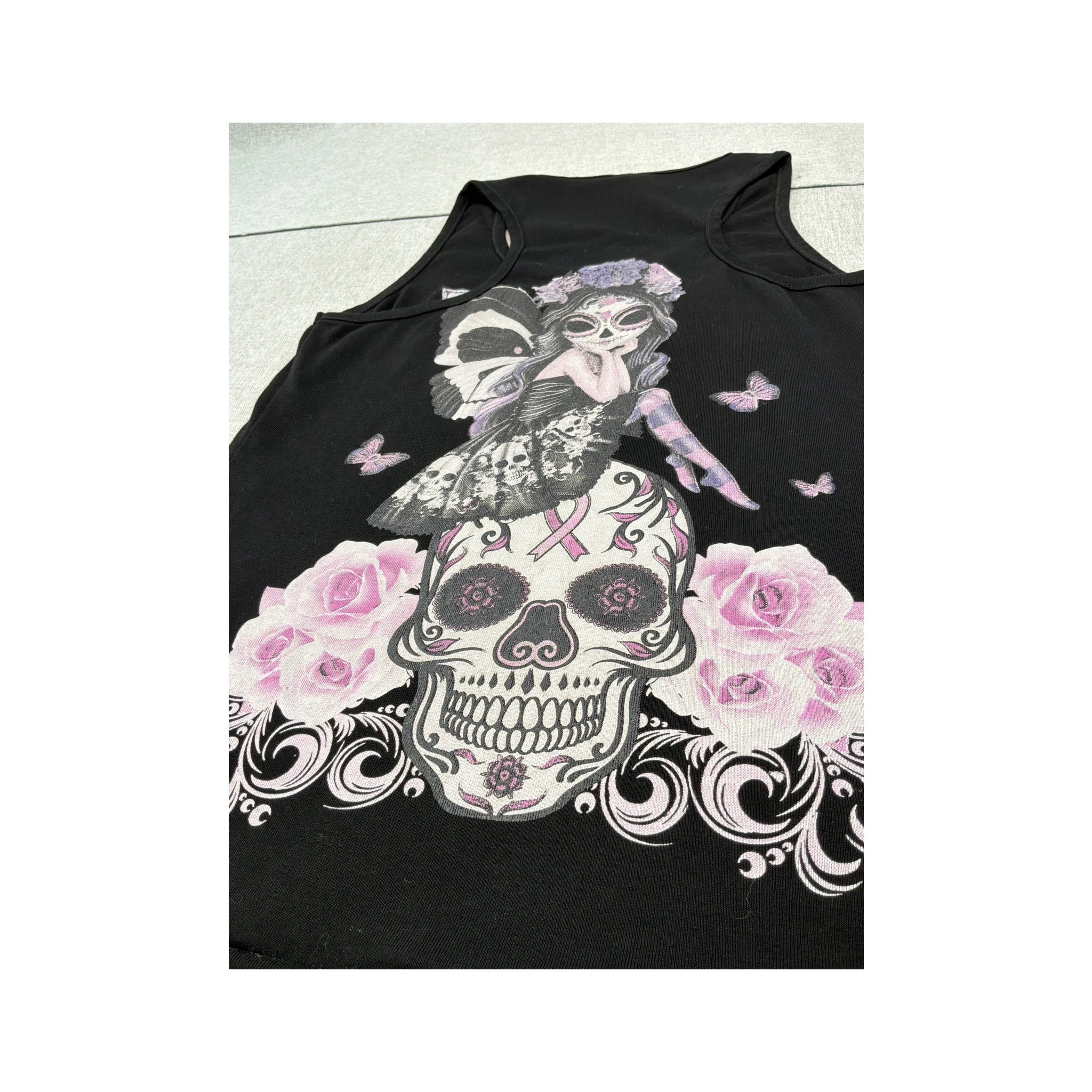 Top de alças Yakuza em algodão com estampado Fairy Skull