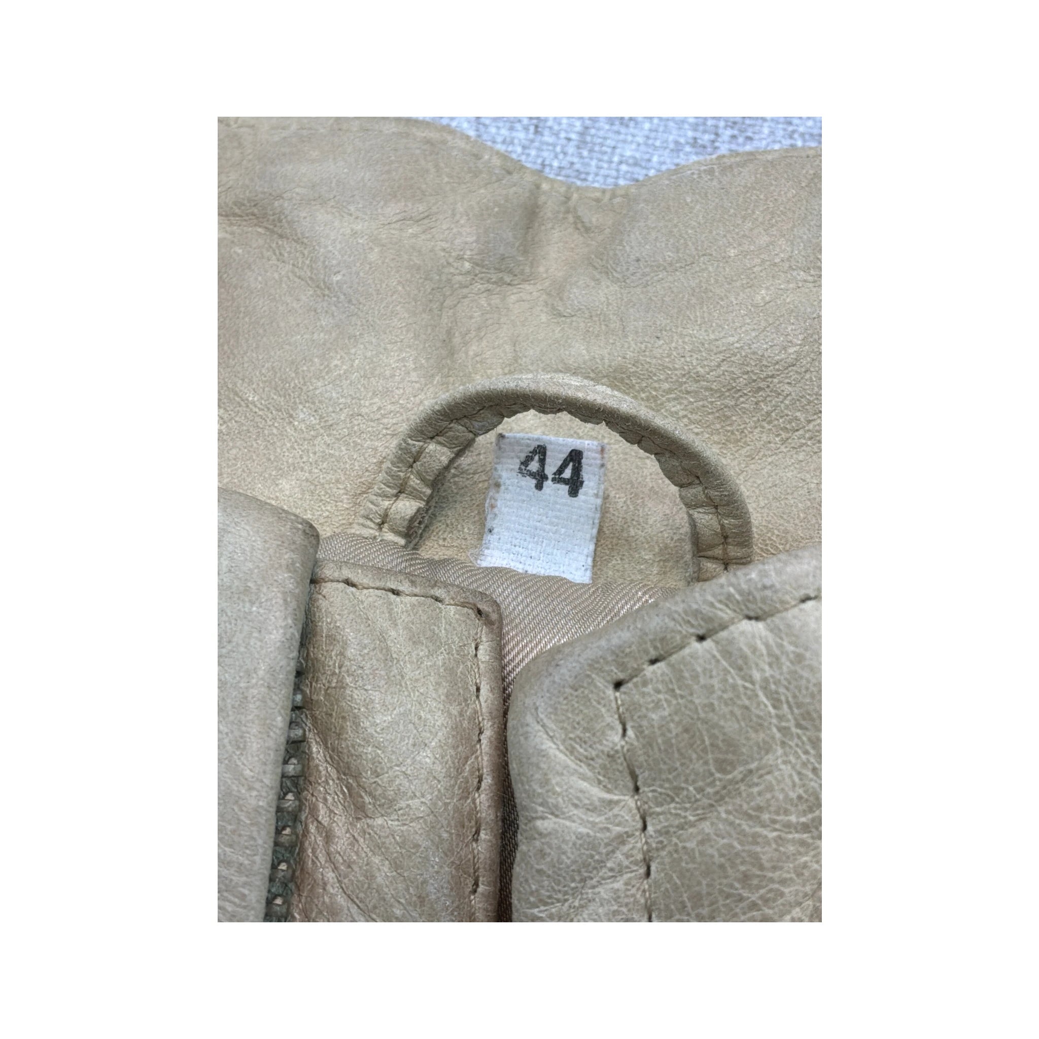 Vintage Beige Leather Moto Jacket with Black Racing Stripes
