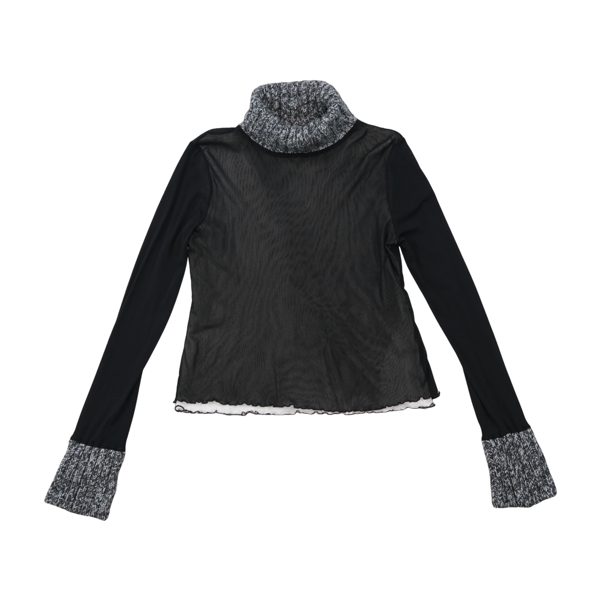 Top Maurice Abot Transparente preto em Rede com gola alta e gola e Punhos de malha