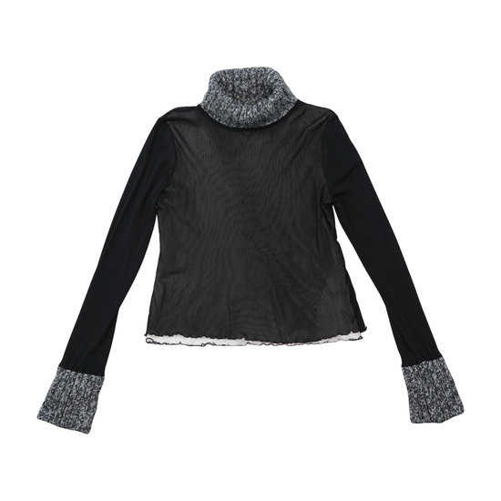 Top de Gola Alta em Malha Transparente Preta com Gola e Punhos em Malha, Maurice Abot