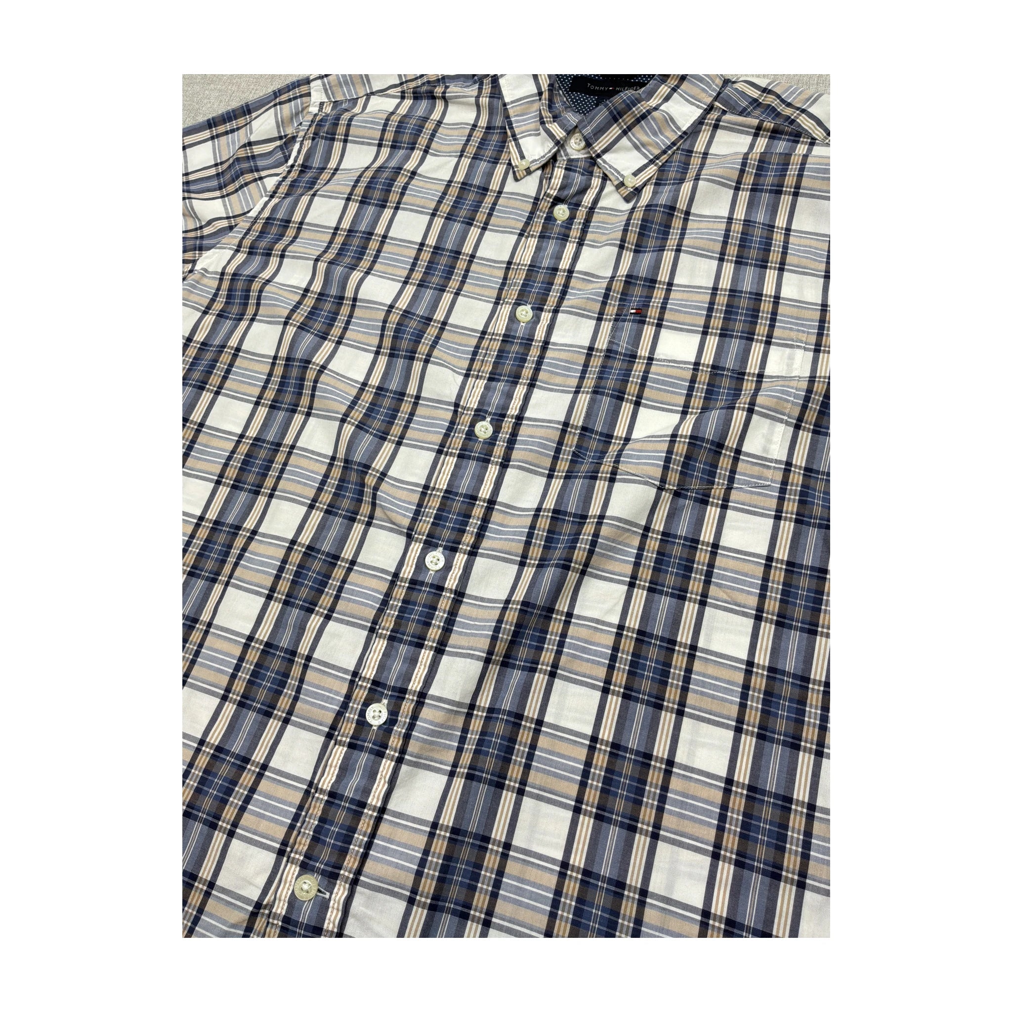 Blue & Beige Checkered Button Up Shirt