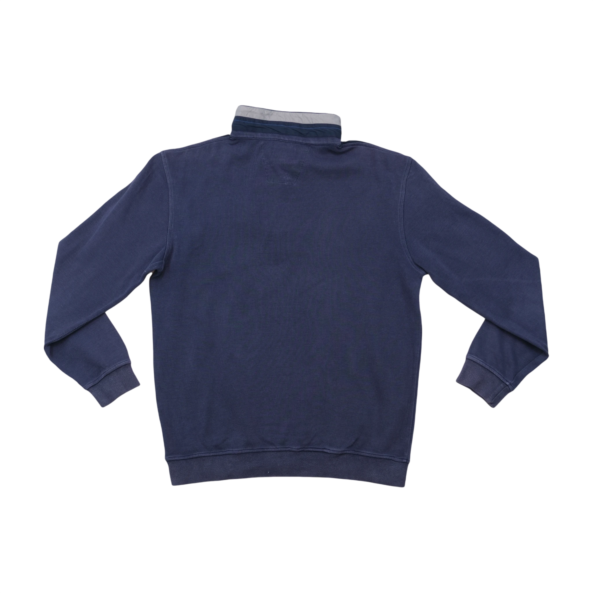 Delahaye Vintage Navy Half Button Mock Neck Sweater