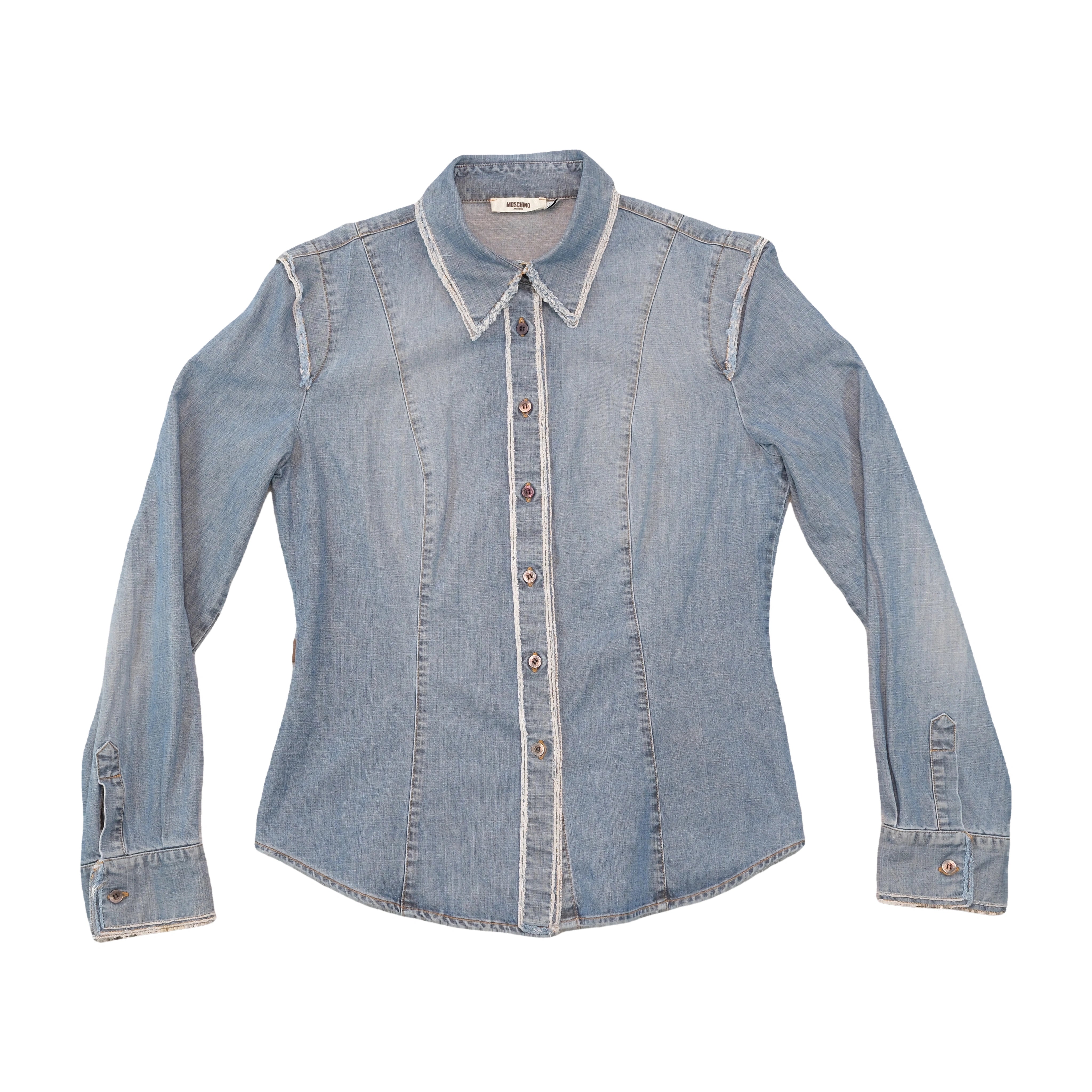 Moschino Jeans Frayed Trim Denim Button Up Shirt