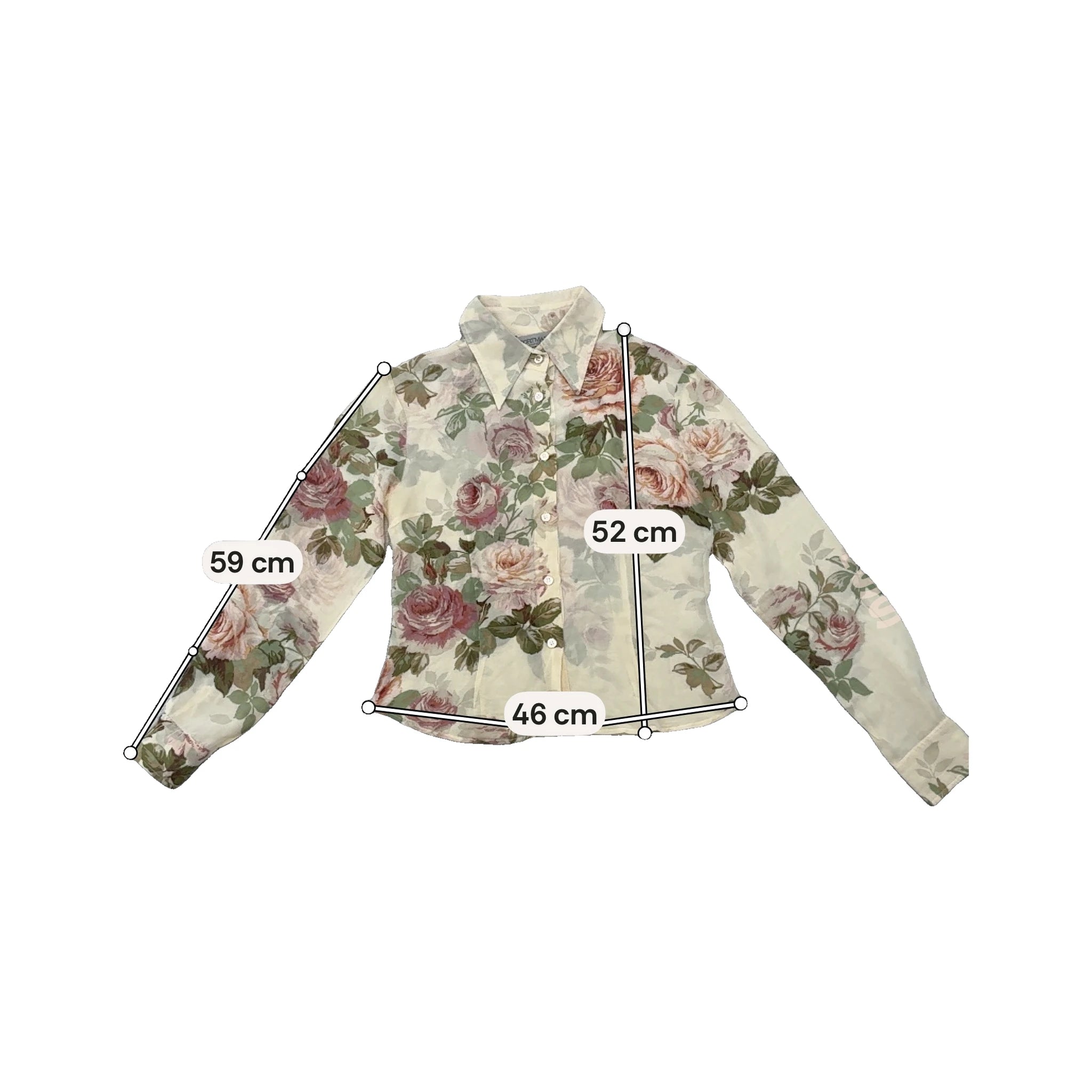 Sheer Beige Rose Print Button-Up Blouse
