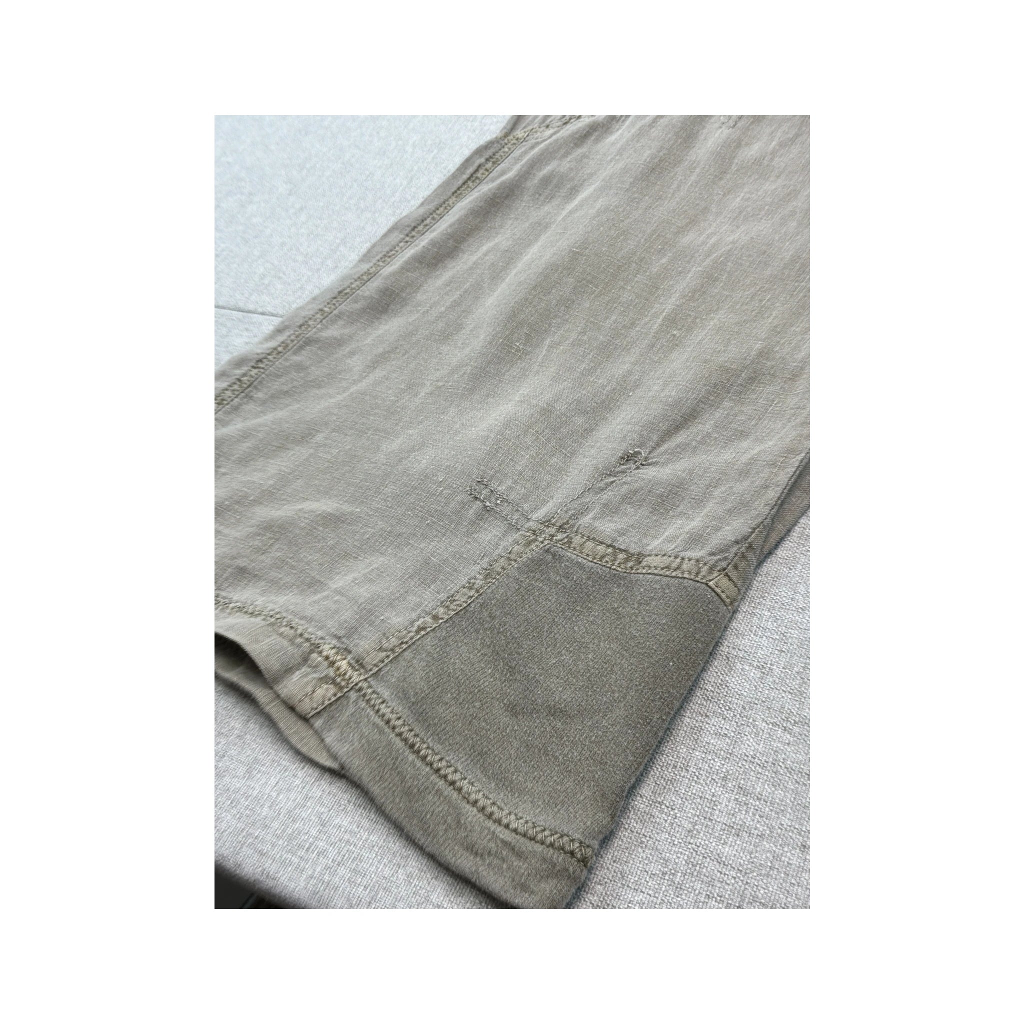 Calças vintage Blue Cult de perna larga em Mistura de Linho com Patchwork