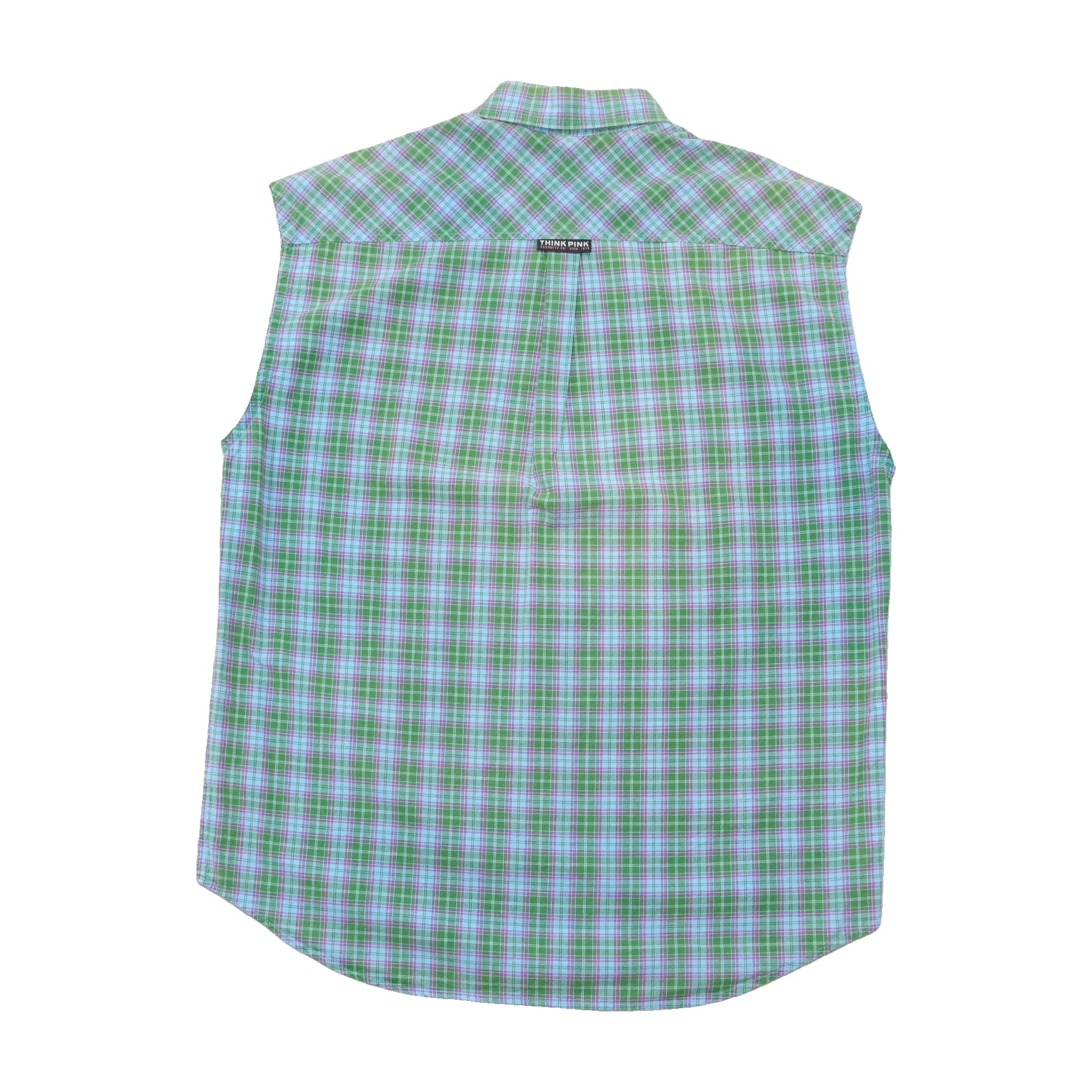 Think Pink Vintage Plaid Sleeveless Cotton Shirt