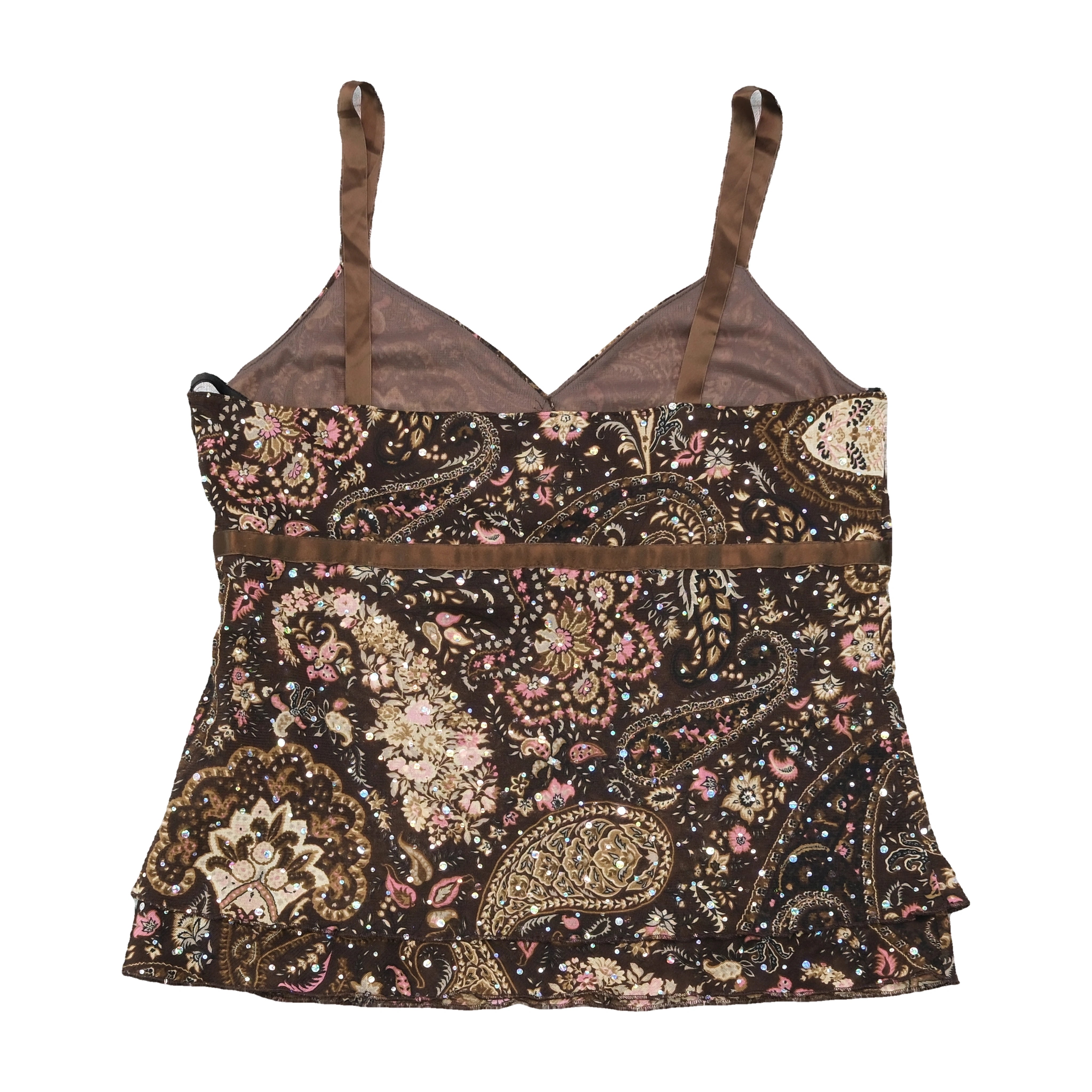 Michele Boyard Paisley Sequin Mesh Tank Top