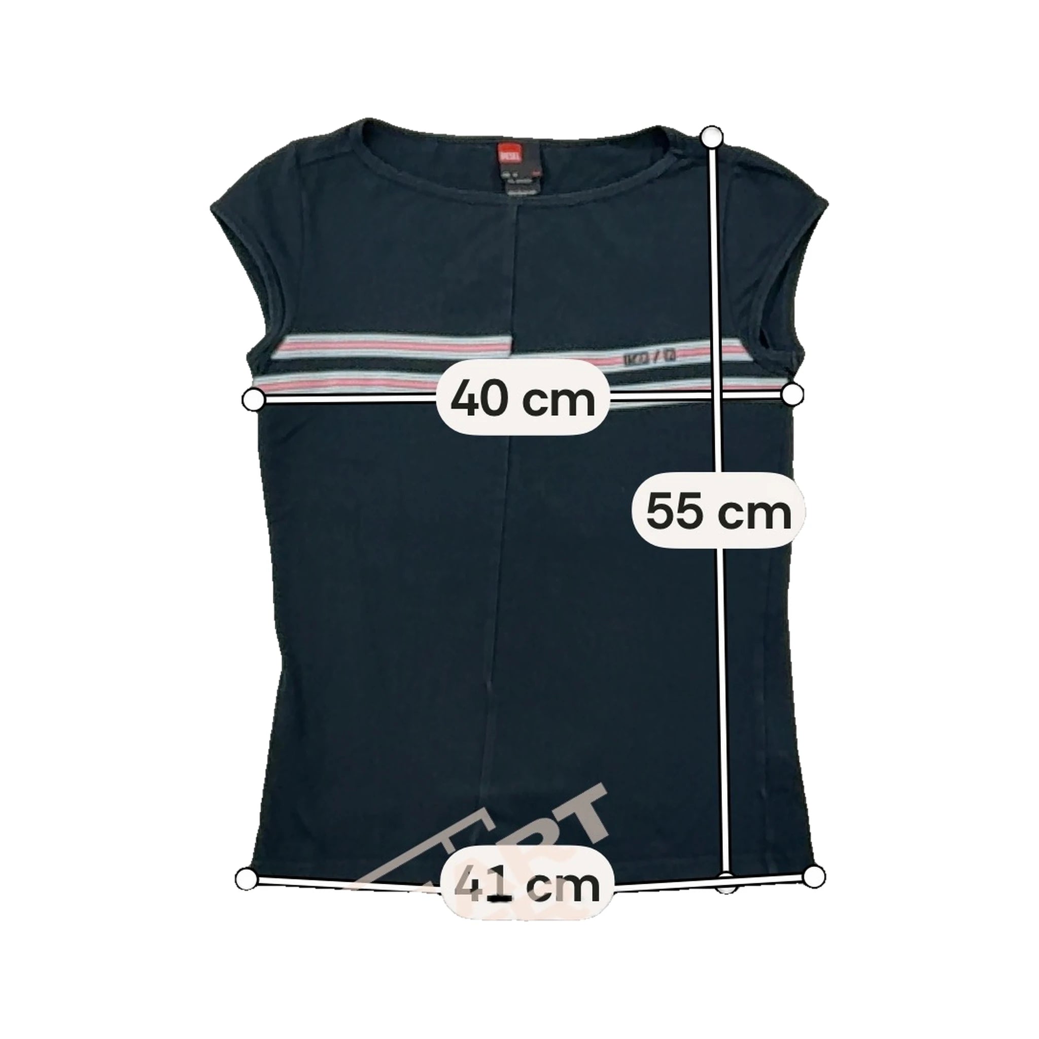 Diesel Black Striped Chest Logo Cap Sleeve Stretch Shirt (M)