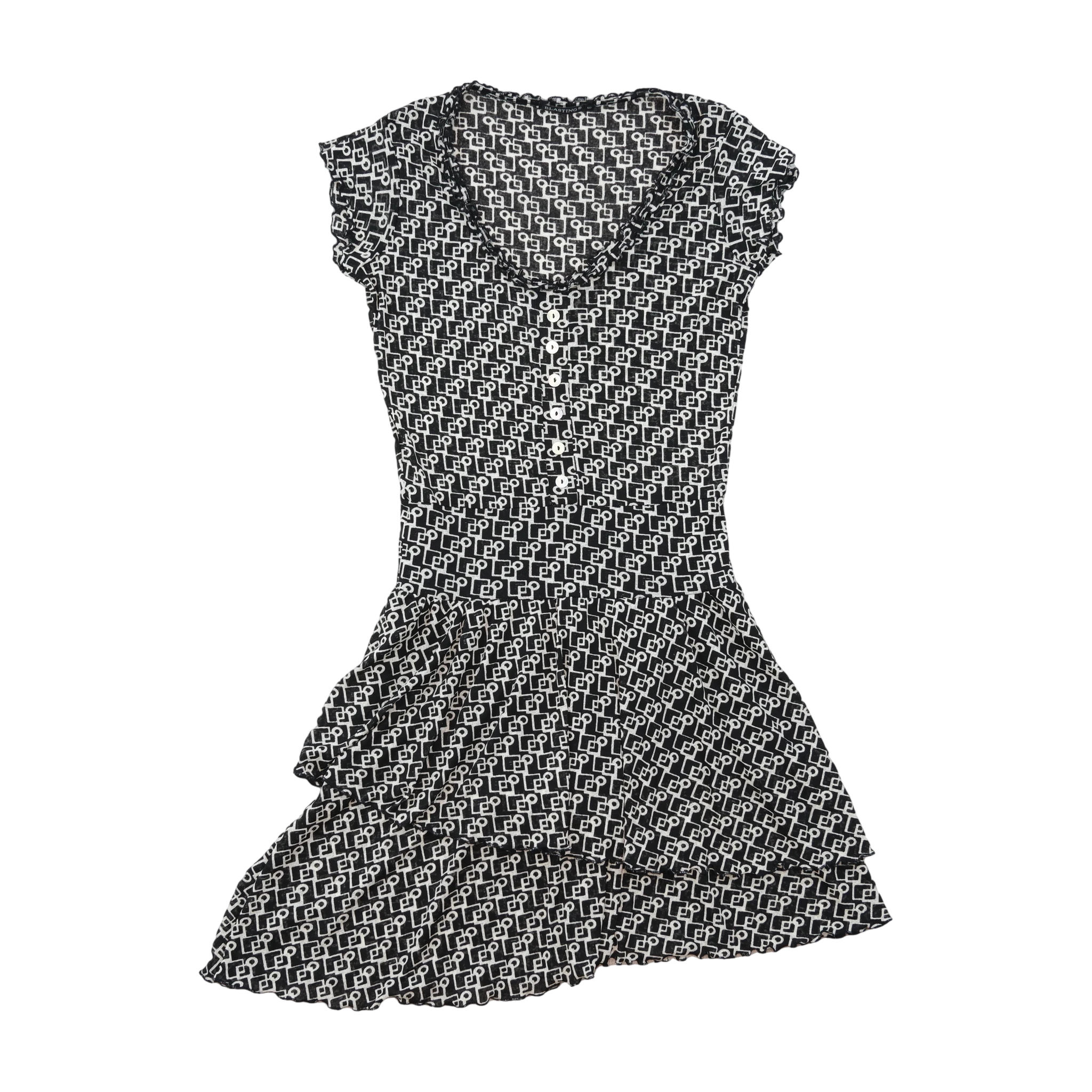 Blasting Black & White Geometric Print Fit-and-Flare Mini Dress