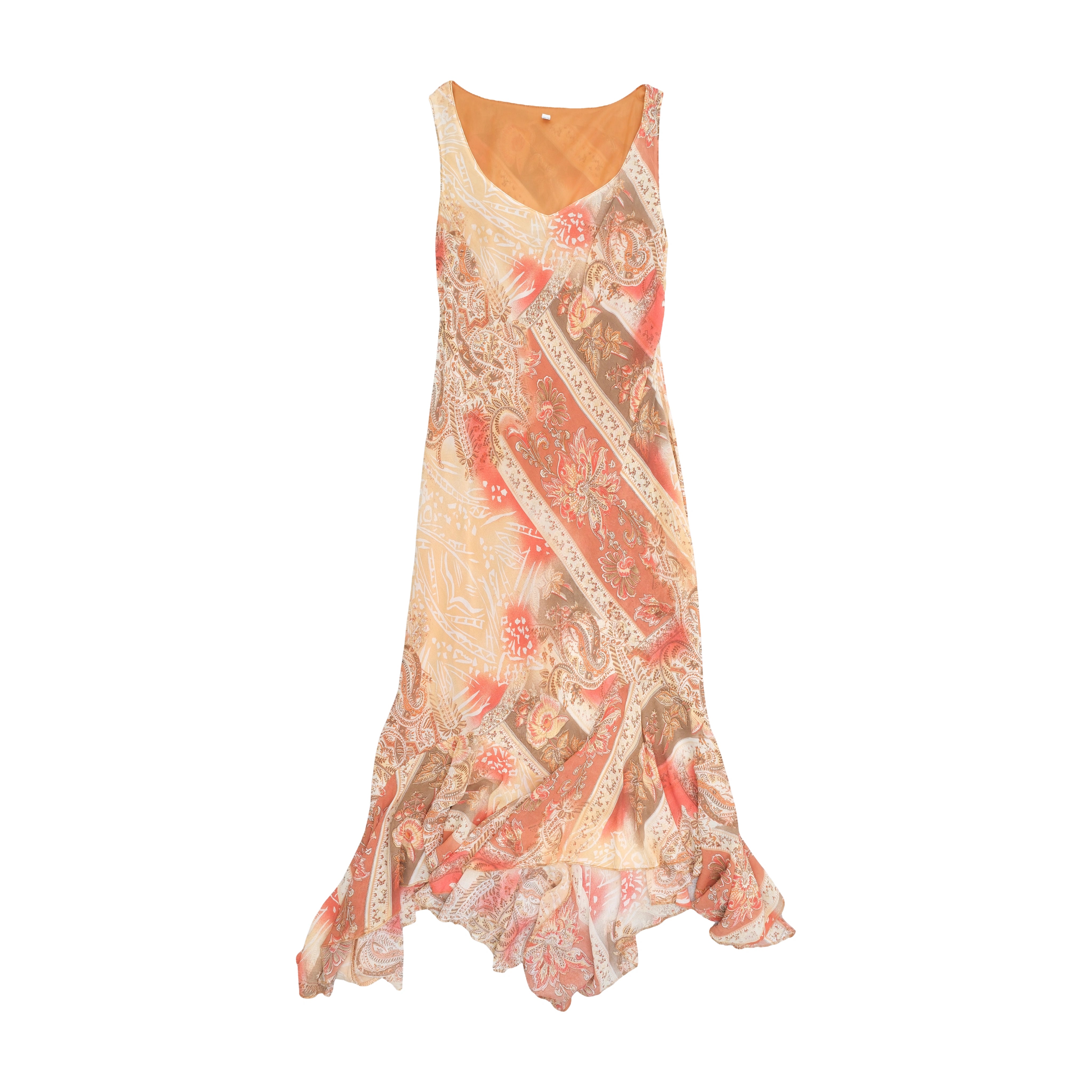 Paisley Floral Print Asymmetrical Handkerchief Hem Chiffon Maxi Dress