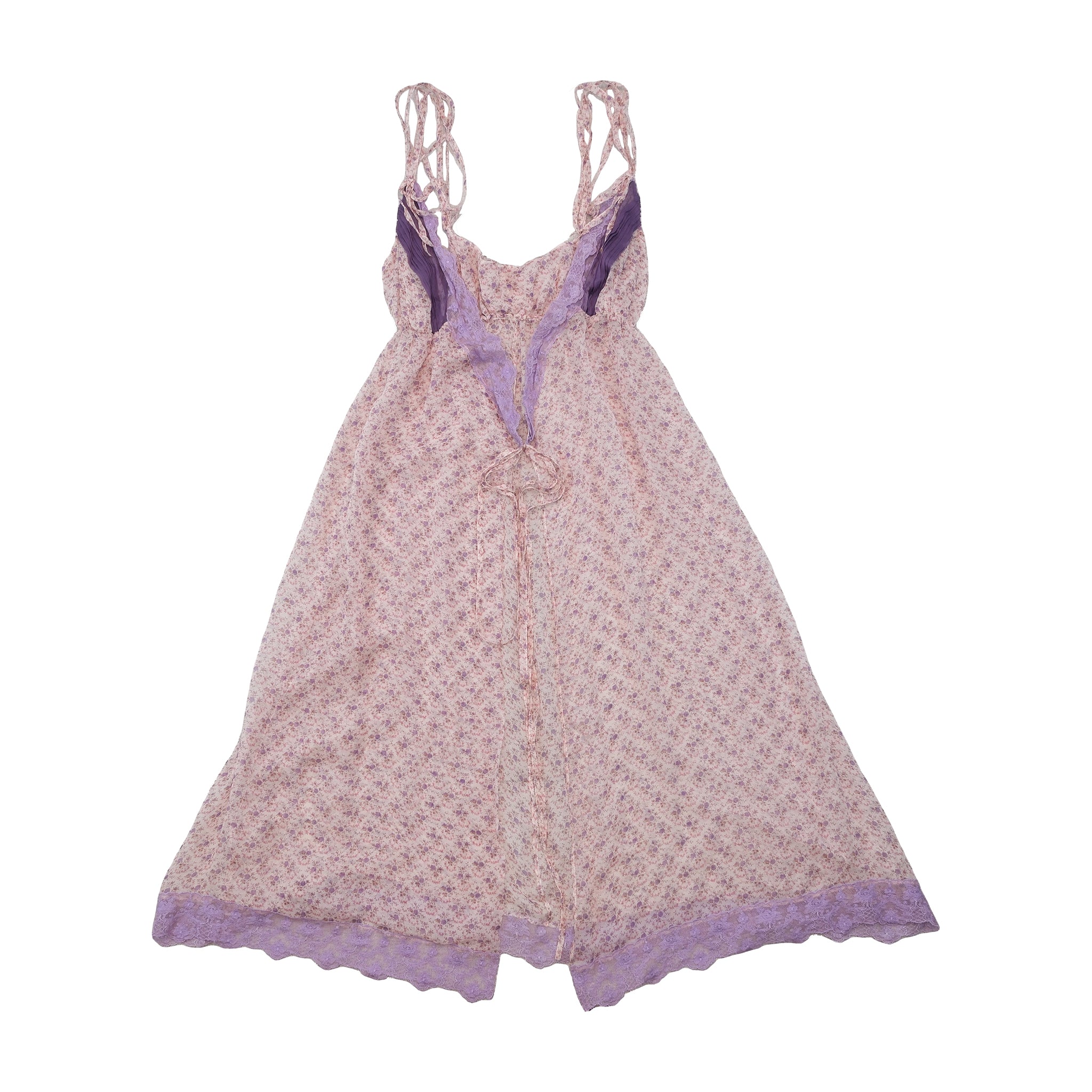 Floral Lace Trim Tie Strap Dress