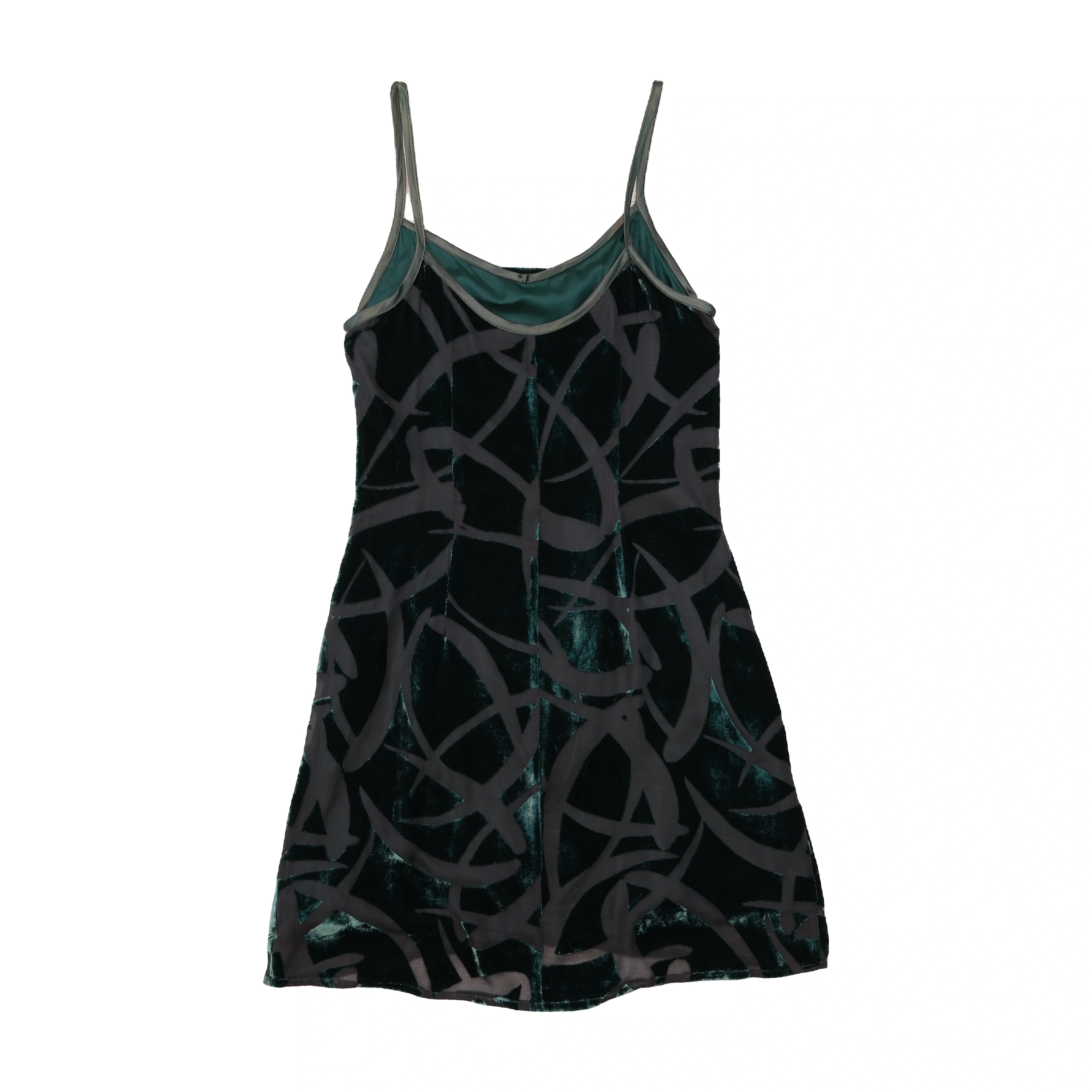 Abstract Burnout Green Velvet Slip Dress