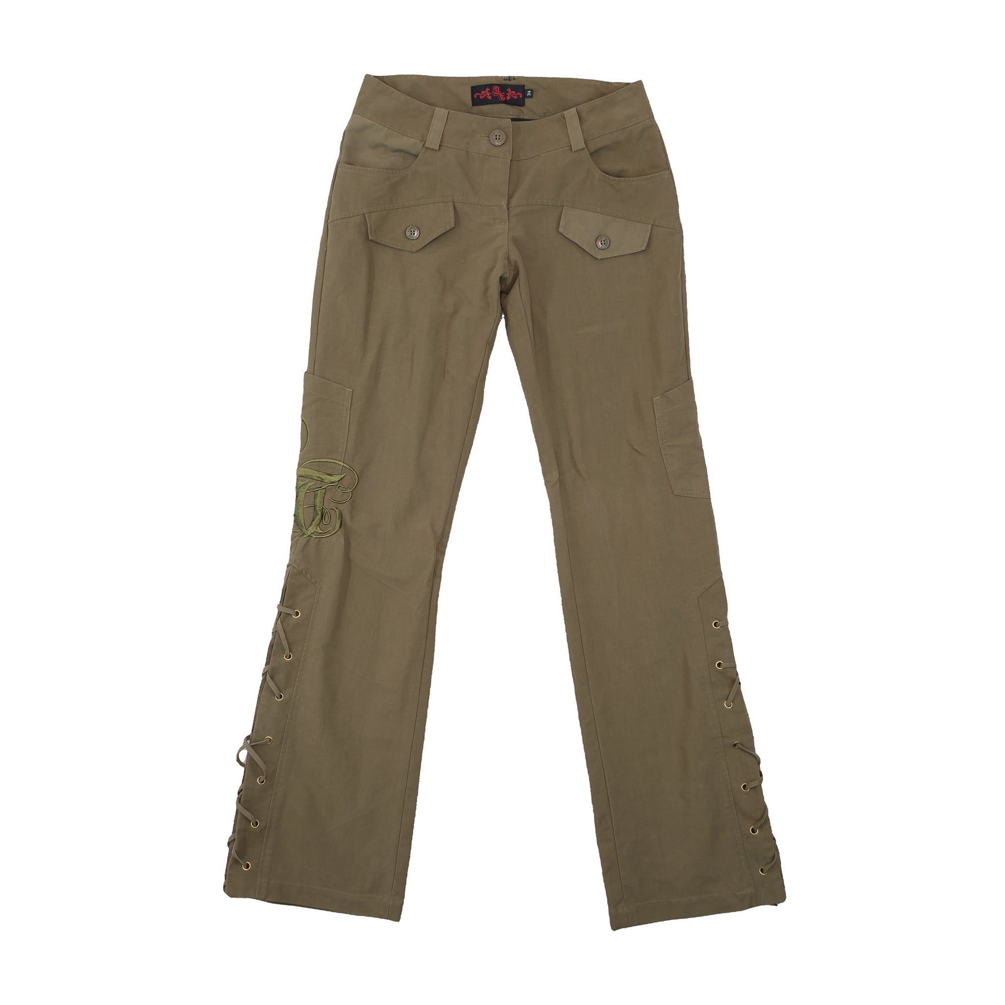 Americo Tavar Embroidered Lace-Up Cotton Cargo Pants