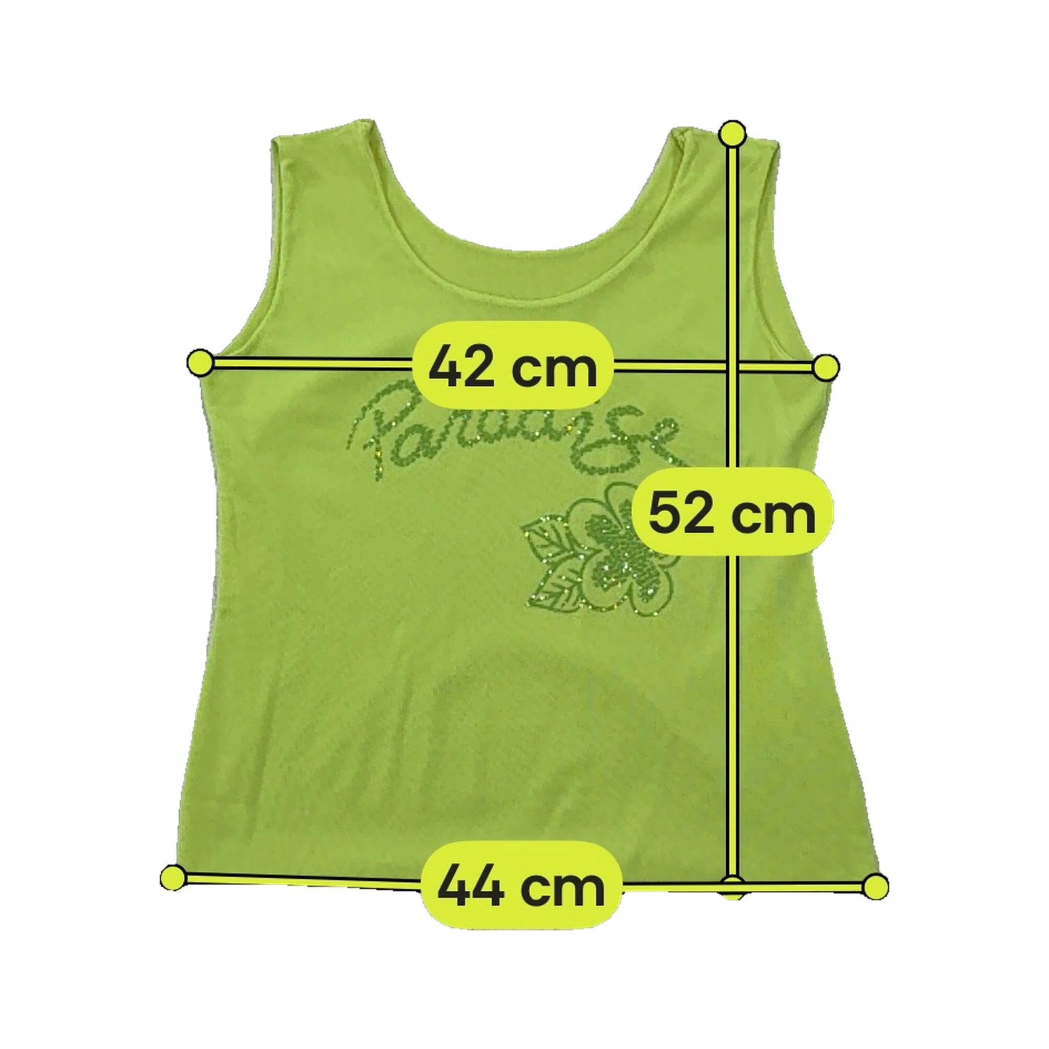 Y2K Lime Green Glitter Paradise Floral Cotton Tank Top