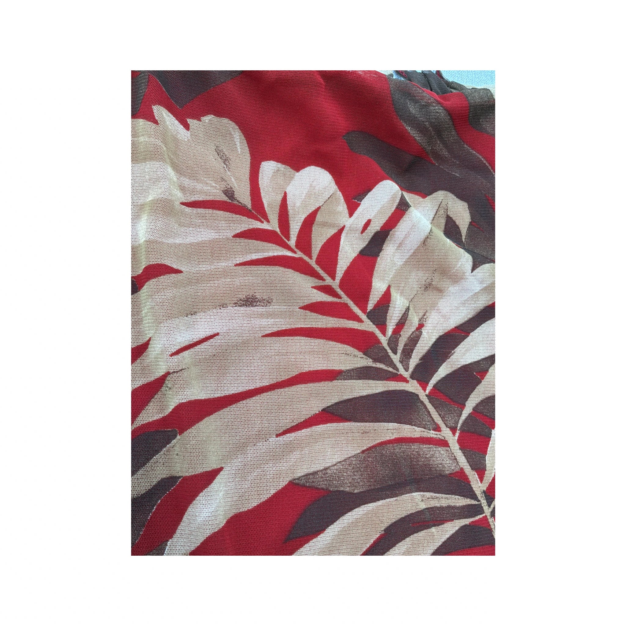 Vestido Maxi vermelho de alças Finas com estampado de Folhas Tropicais