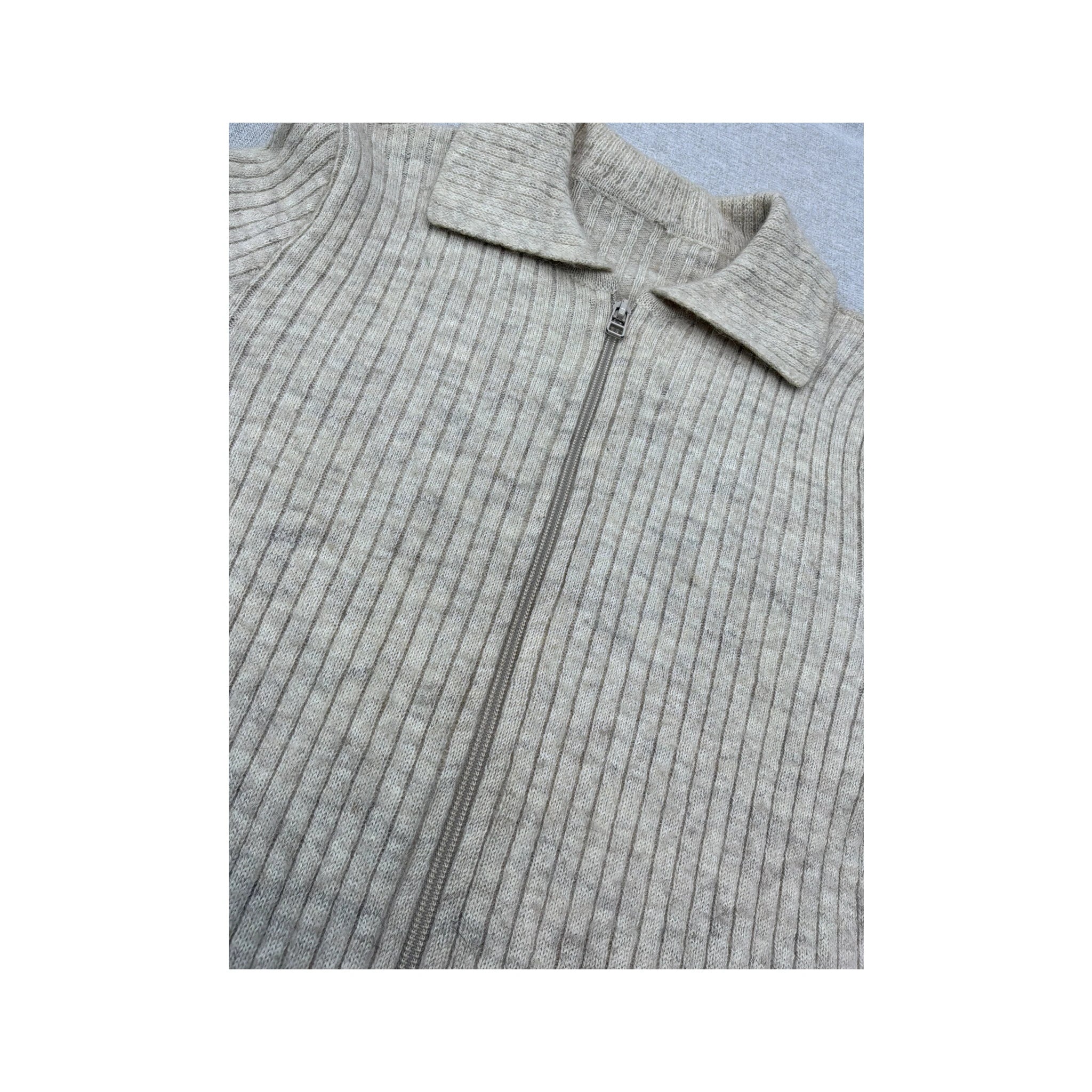 Rib Knit Zip-Up Collared Sweater