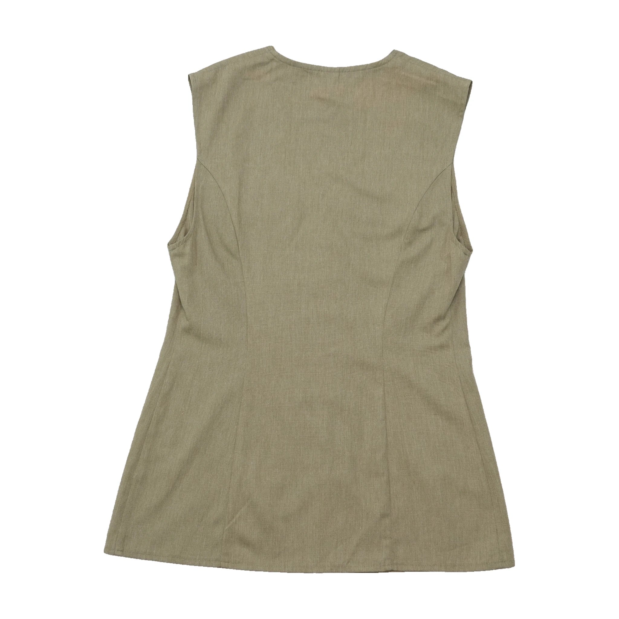 Vintage Olive Green Sleeveless Button-Front Blouse
