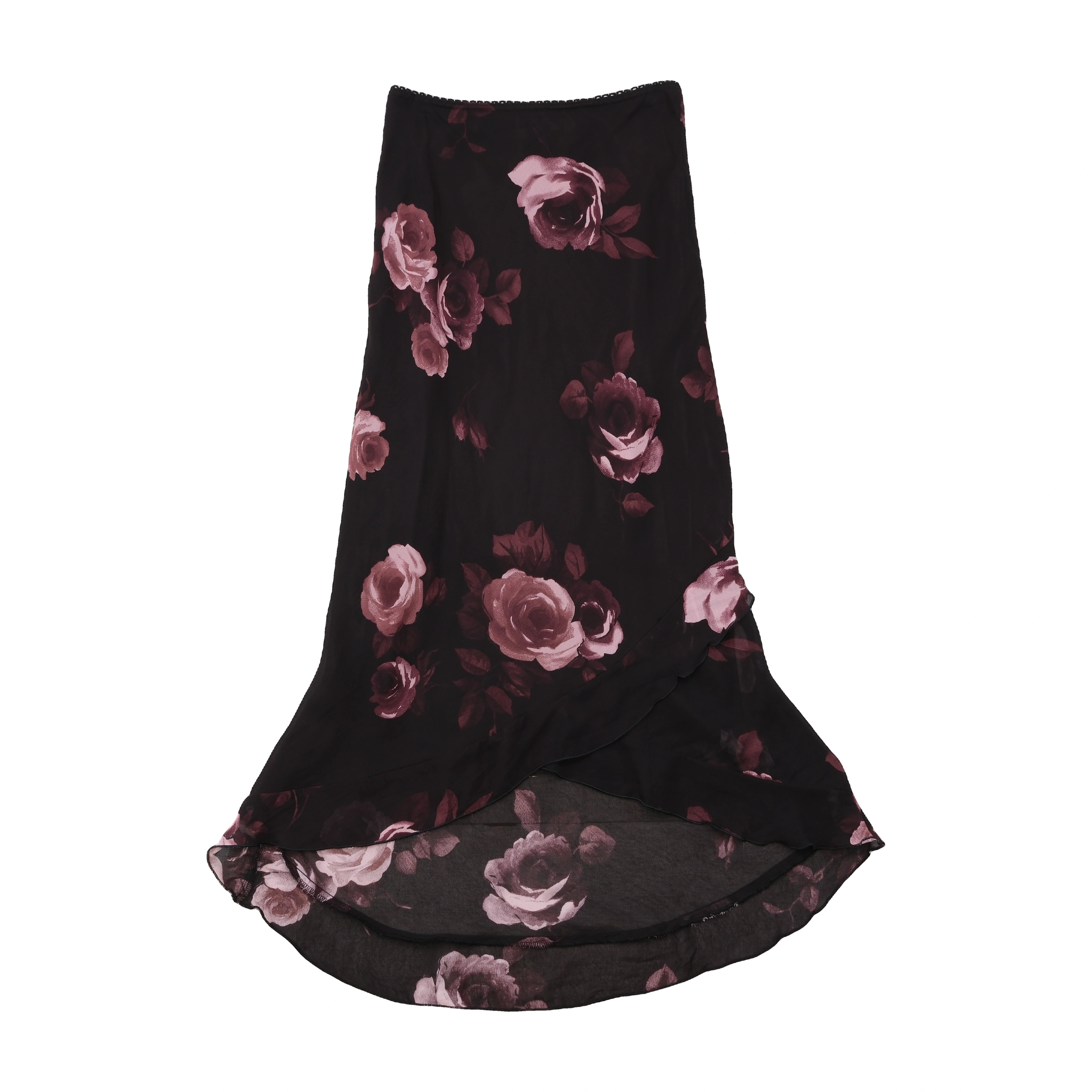 Pink Rose Floral Sheer Overlay Midi Skirt