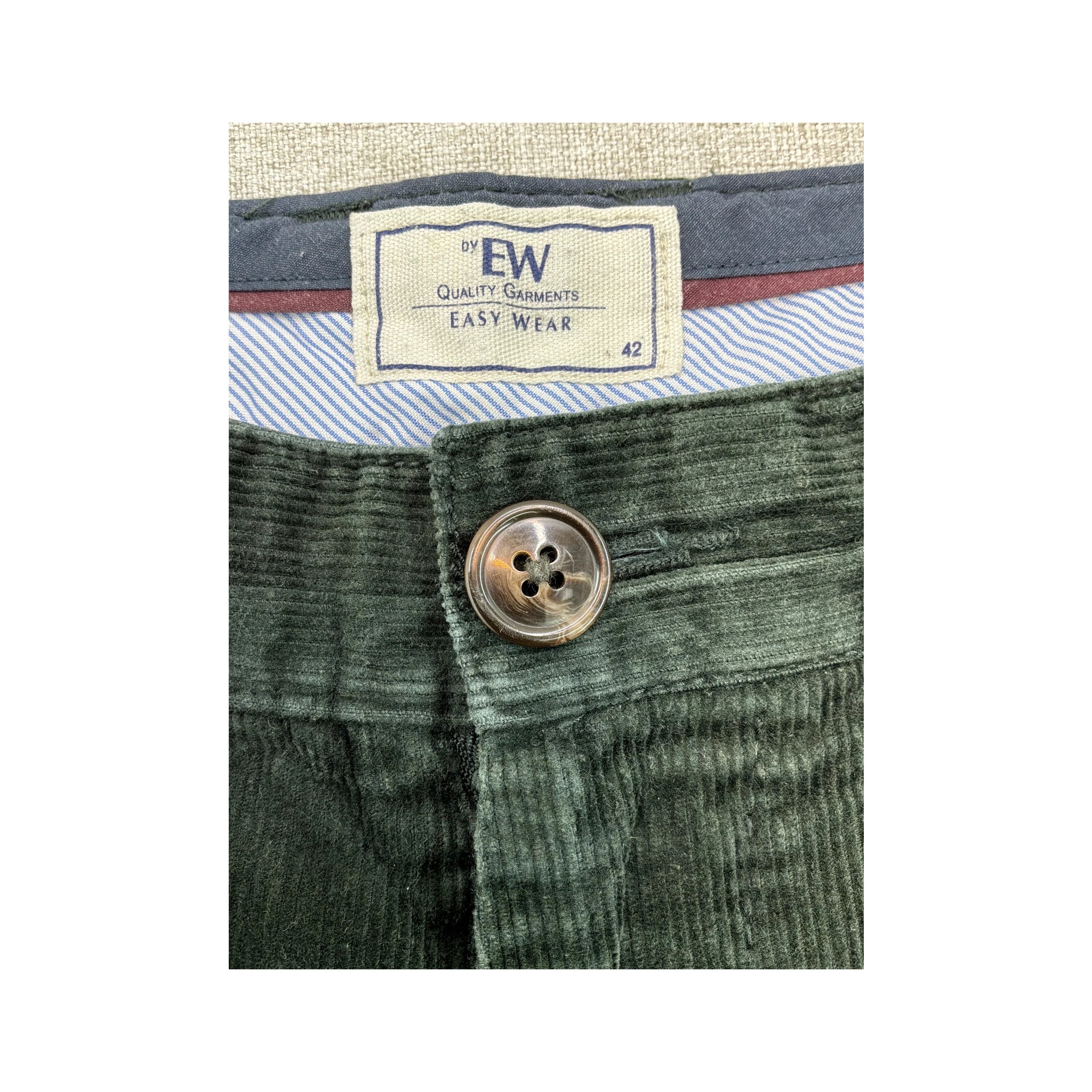EW Easy Wear Dark Green Cotton Corduroy Chinos