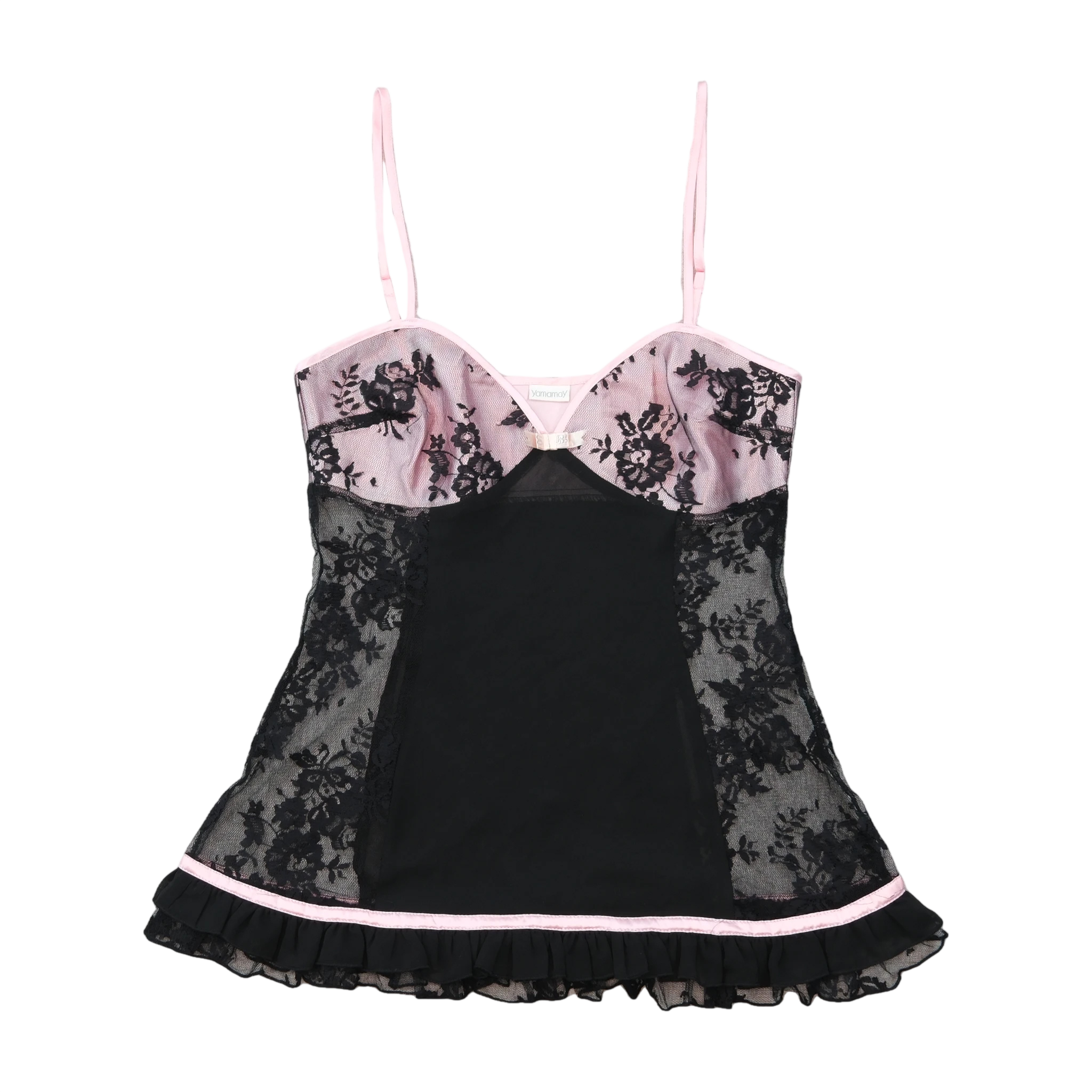 Yamamay Pink & Black Lace Trim Babydoll Chemise Nightdress