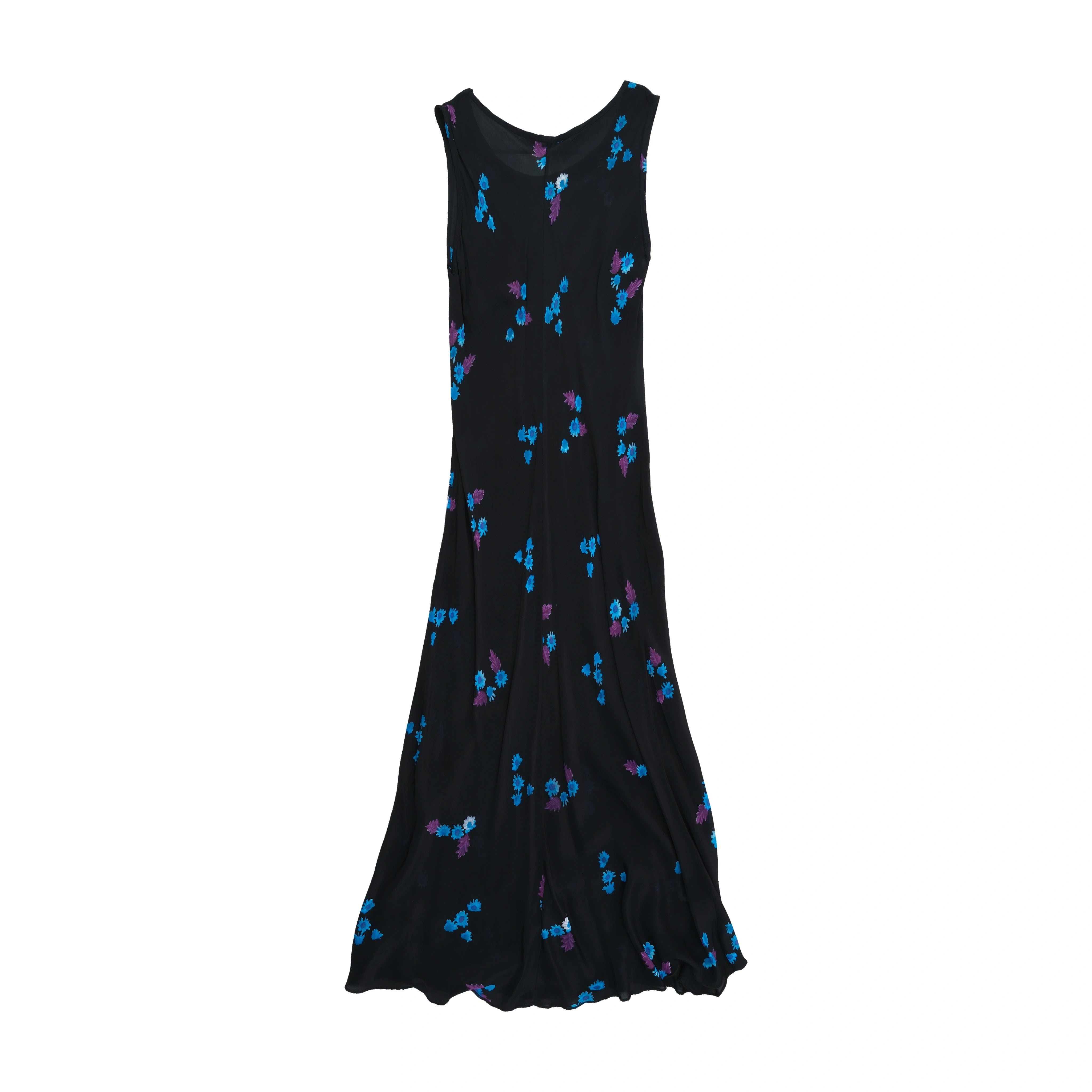 Vintage Black Floral Sleeveless Maxi Dress