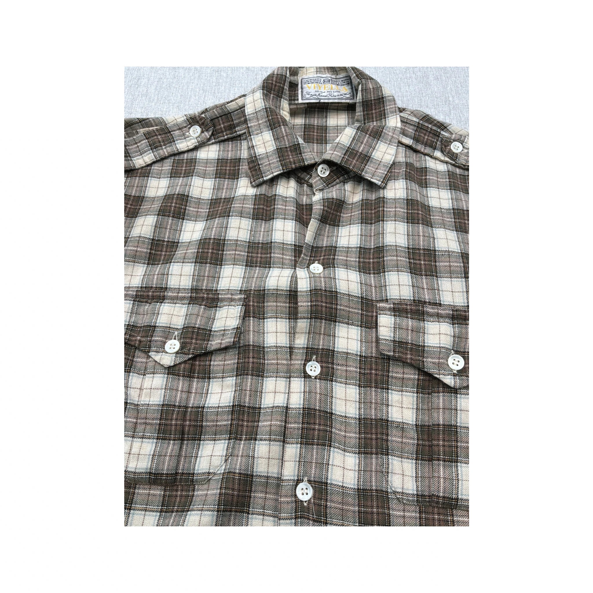 VIyella Brown Plaid Wool Cotton Button-Up Shirt