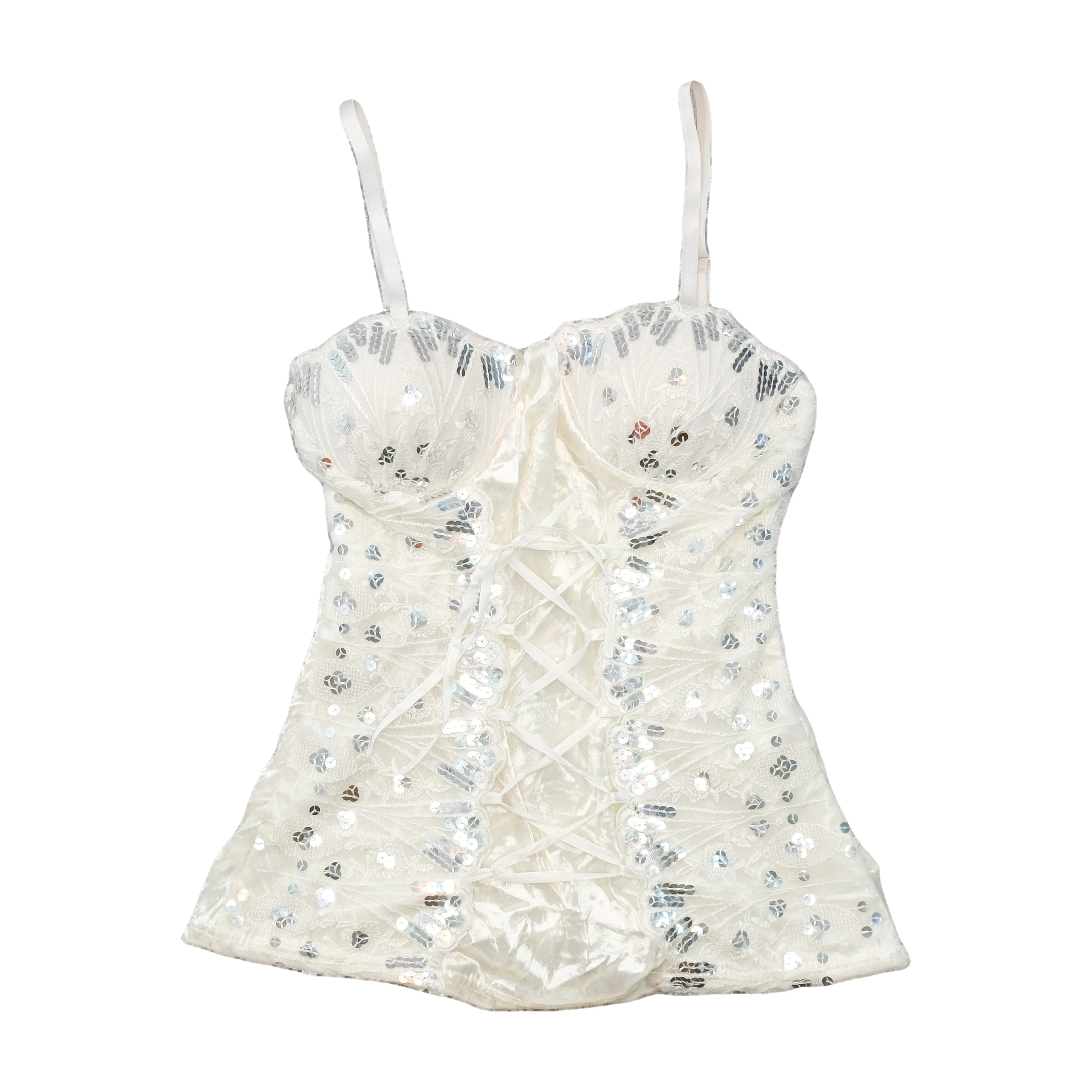 Top de alças Pretty Estilo Corpete com Lantejoulas e Atilhos