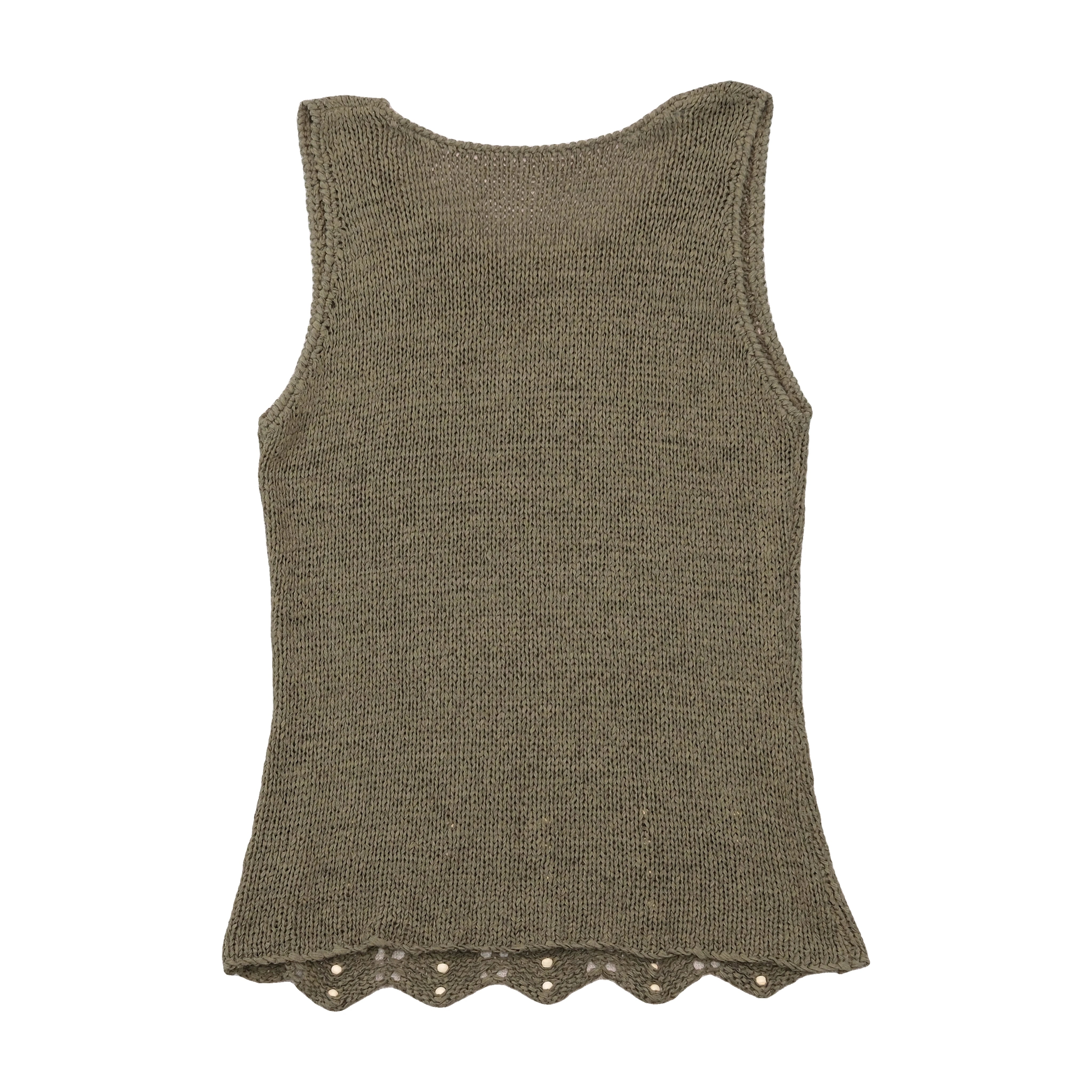 Vintage Olive Knit Beaded Tank Top