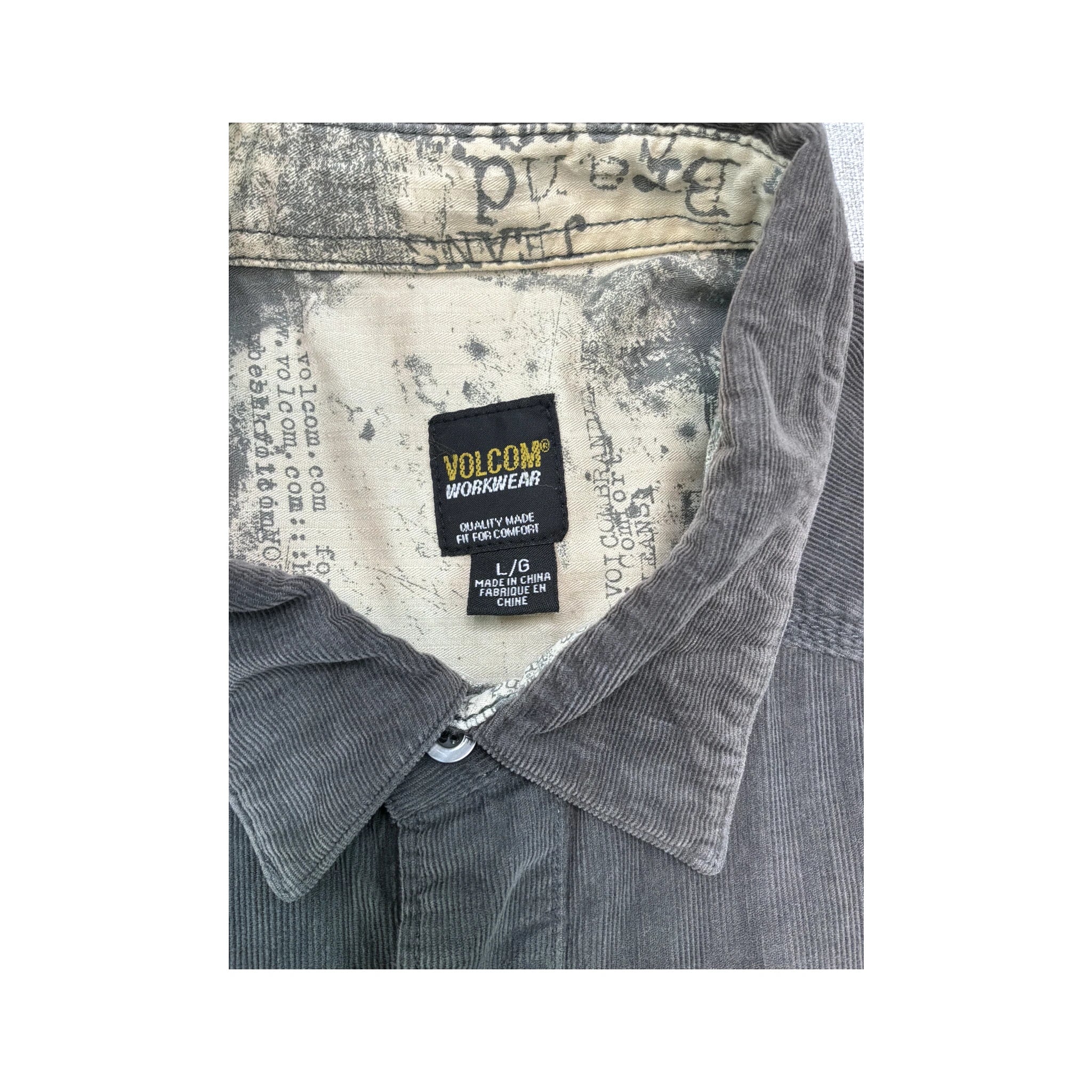 Volcom Gray Cotton Corduroy Snap Front Shirt