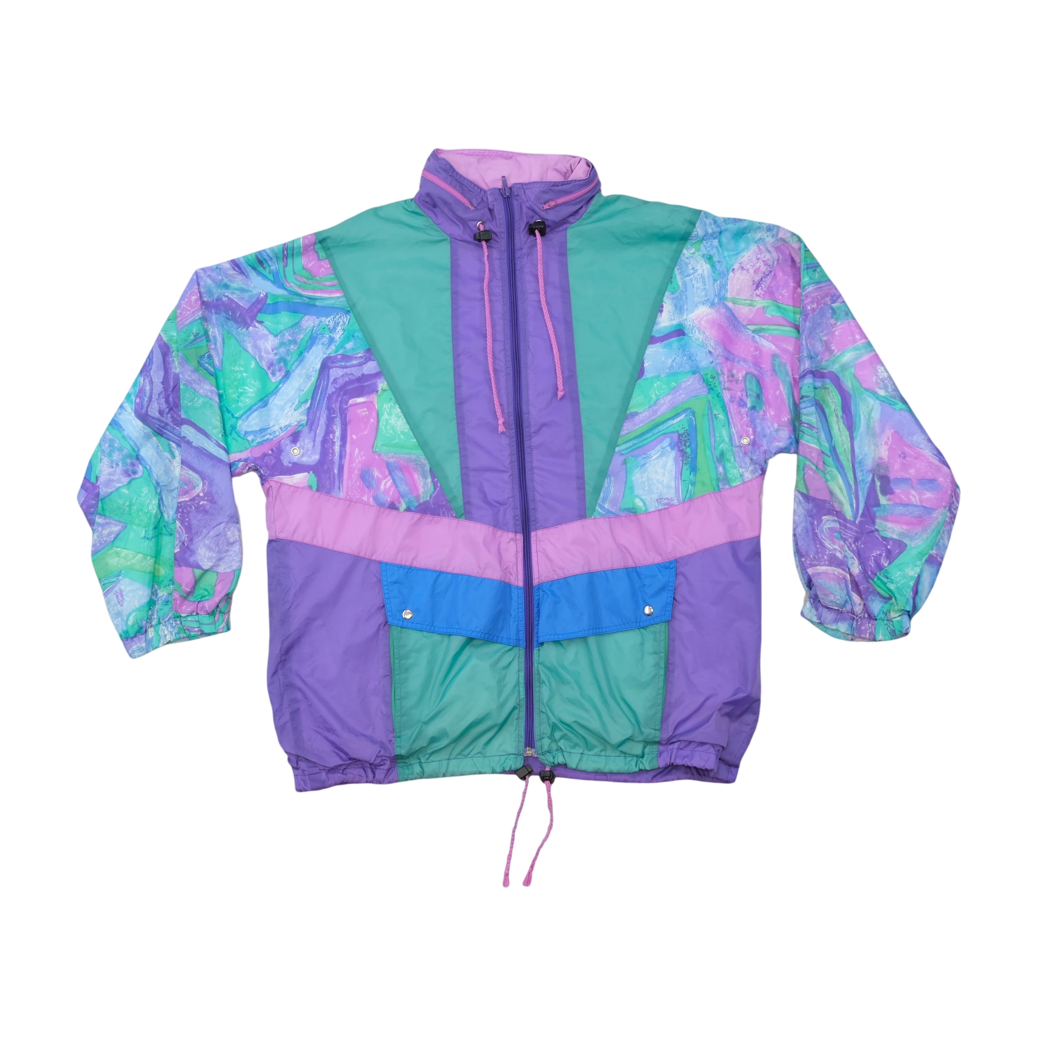 Shamp Abstract Print Color Block Windbreaker Jacket