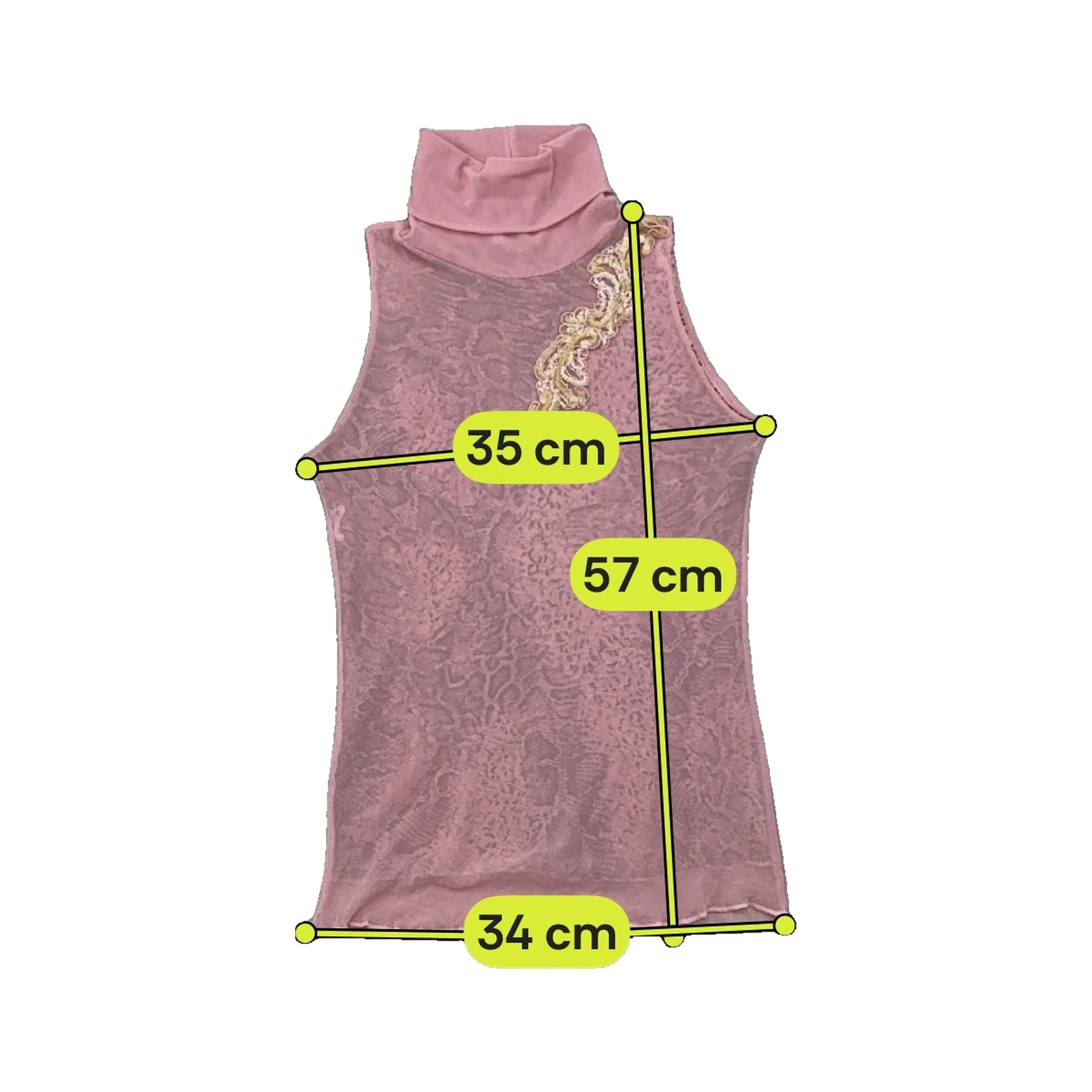 Top de alças Transparente vintage rosa em Rede com gola alta Adornada