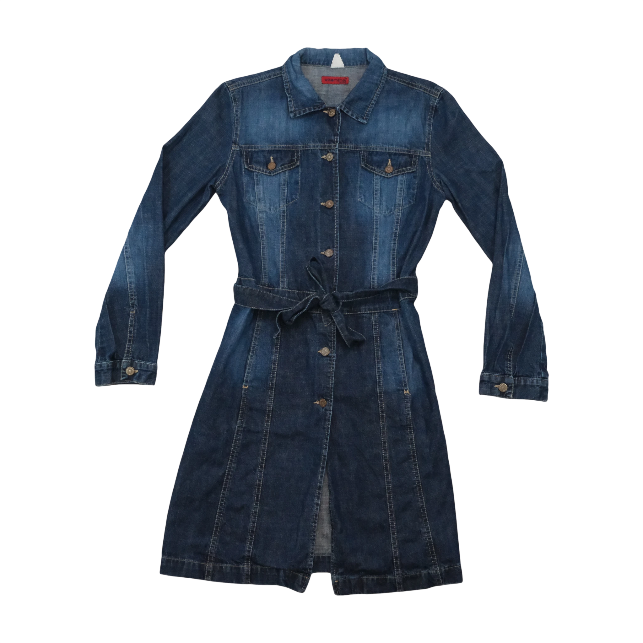 Vitamin Jeans Vintage Cotton Denim Tie Waist Shirt Dress