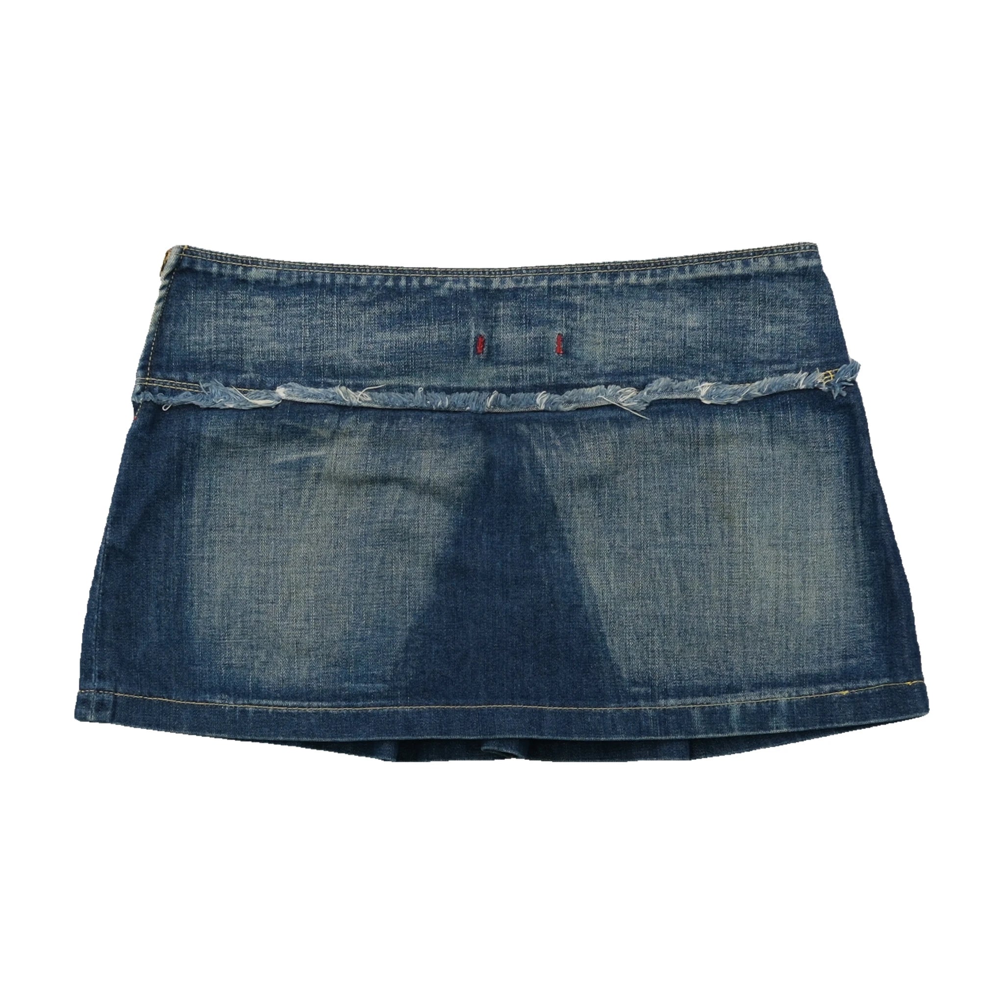 Mini saia Plissada Phard Basic Jeans em ganga de algodão de Cintura Descida com Bainha Desfiada