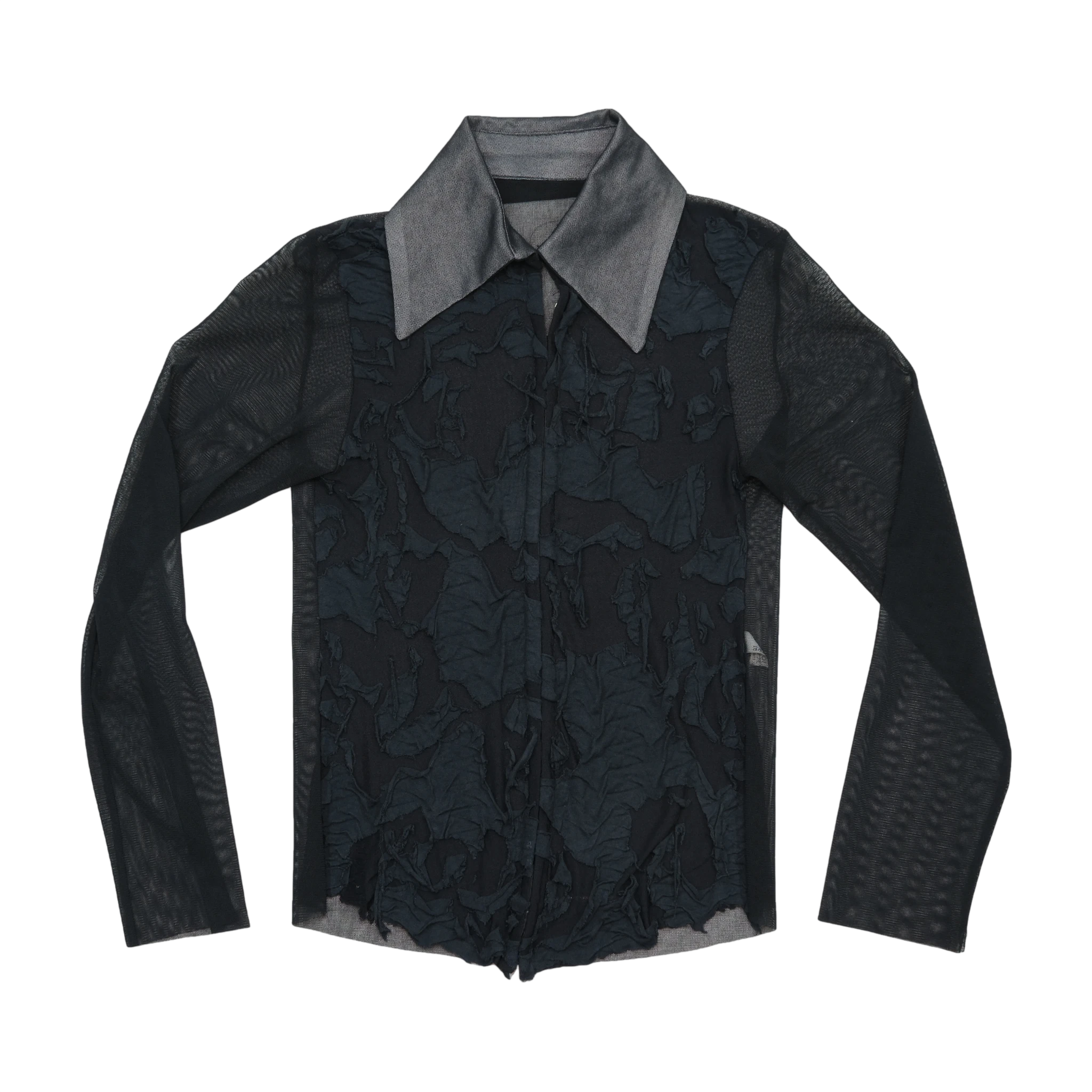 Black Mesh Grungy Collared Blouse