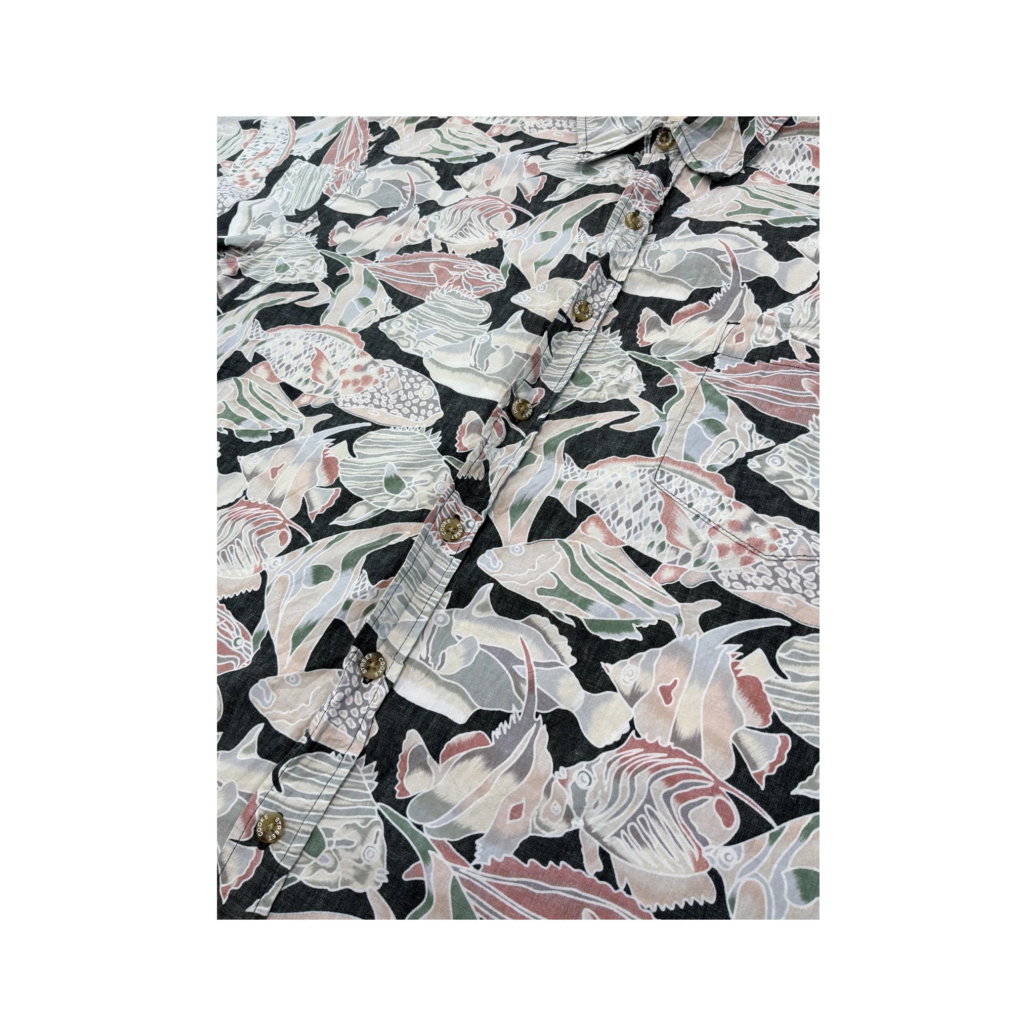 Cooke Street Honolulu Vintage Fish Print Cotton Button Up Shirt