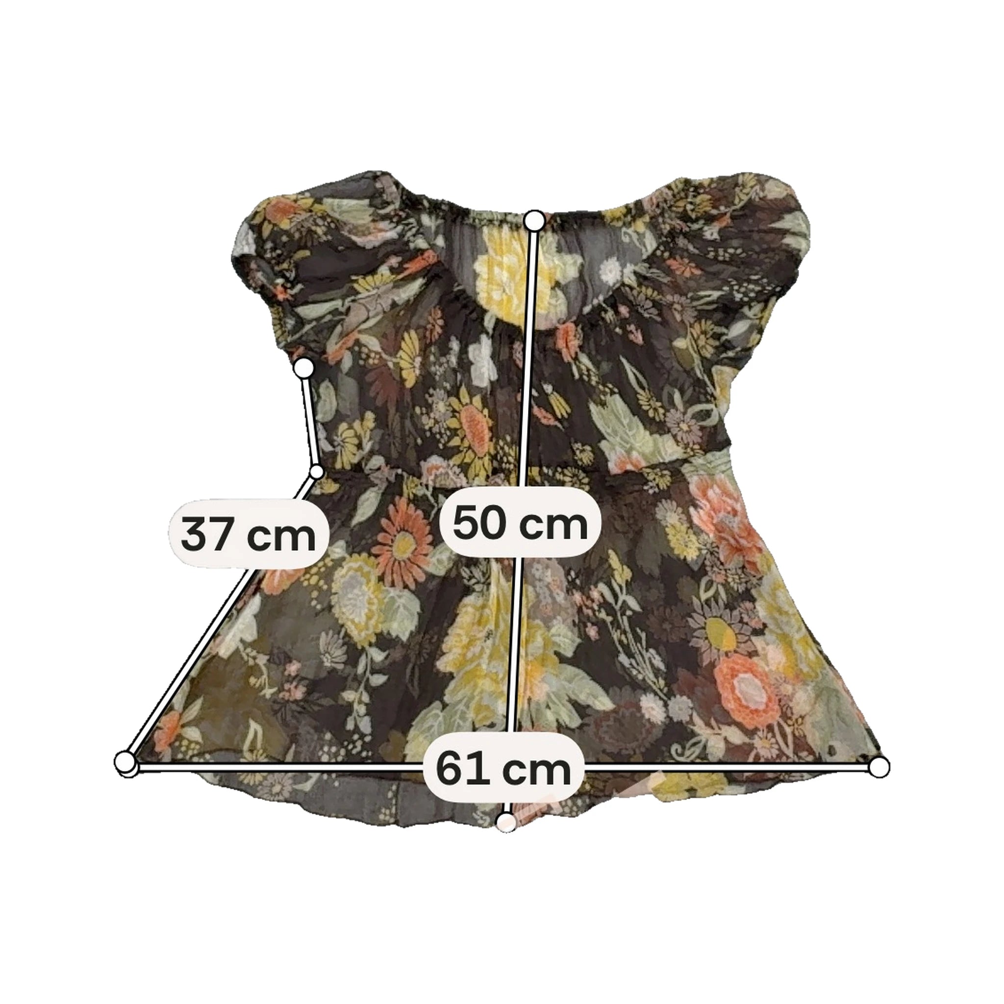 Sheer Floral Babydoll Tunic Blouse with Puff Sleeves