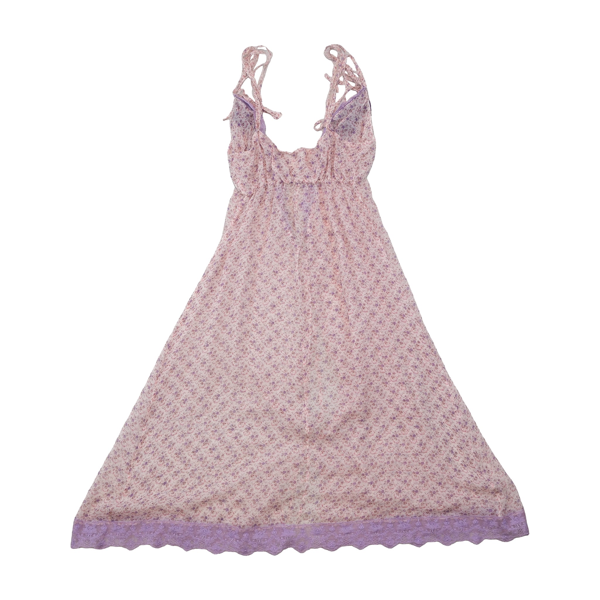 Floral Lace Trim Tie Strap Dress