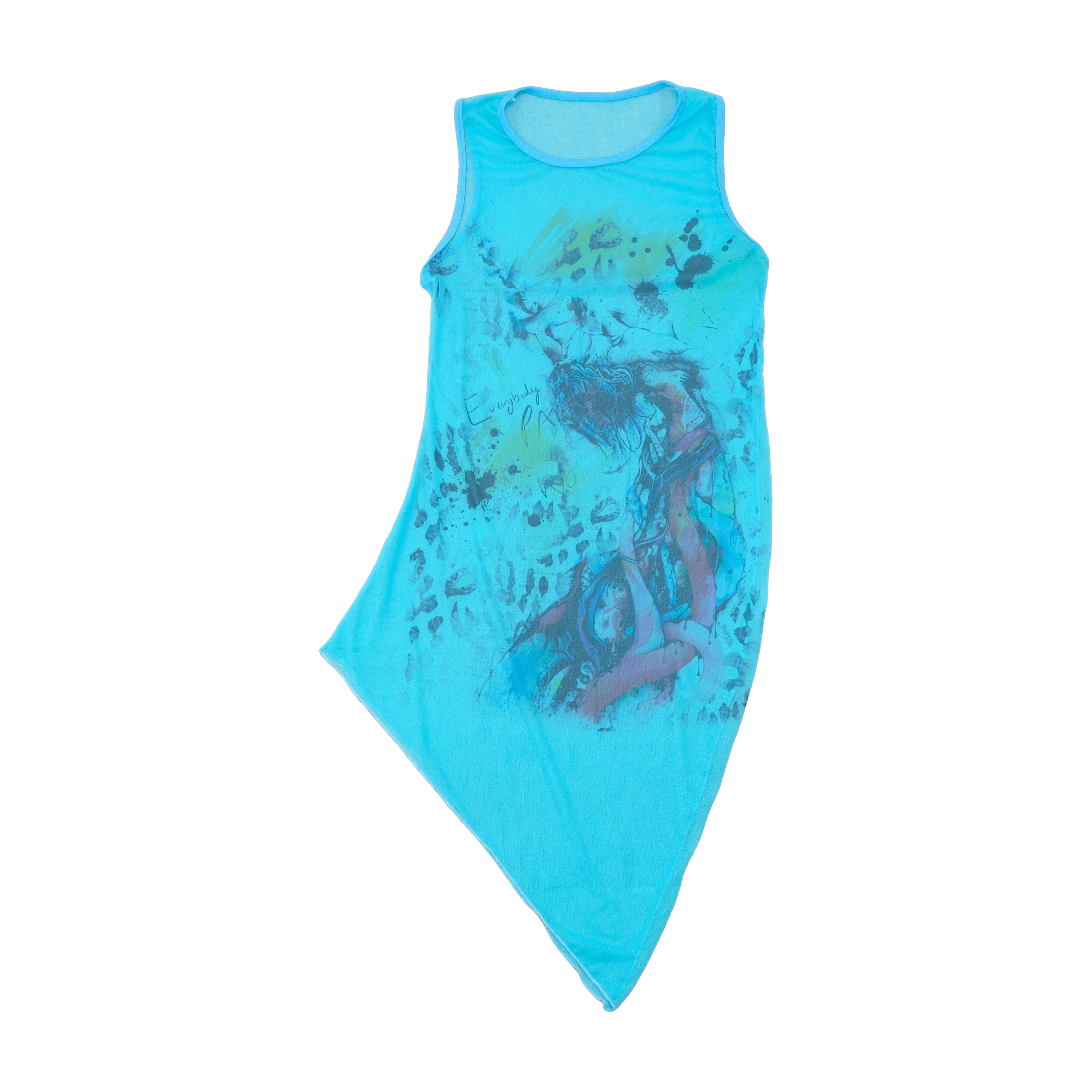 Abstract Graphic Asymmetric Mesh Dress