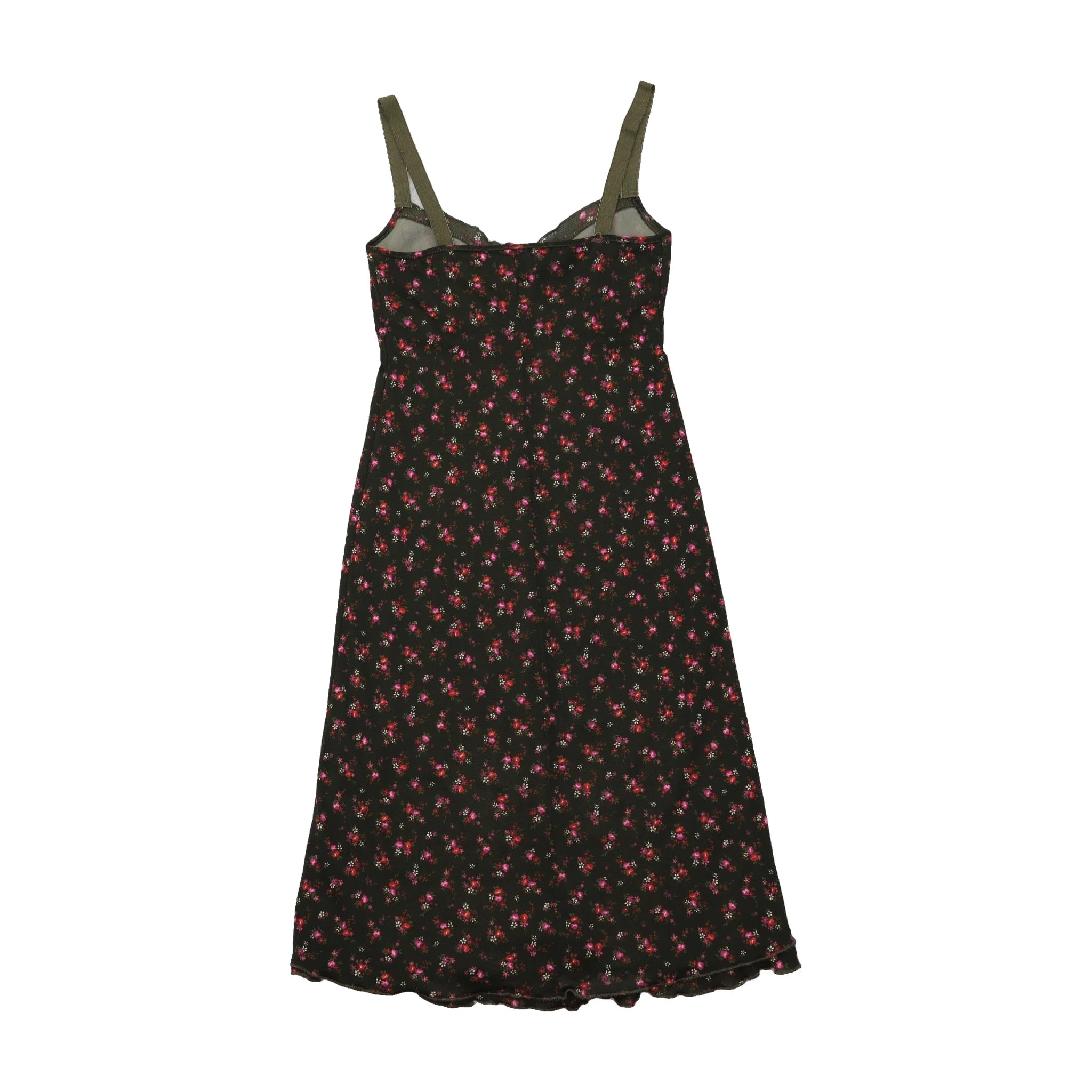 Floral Print Mesh-Trim Slip Dress