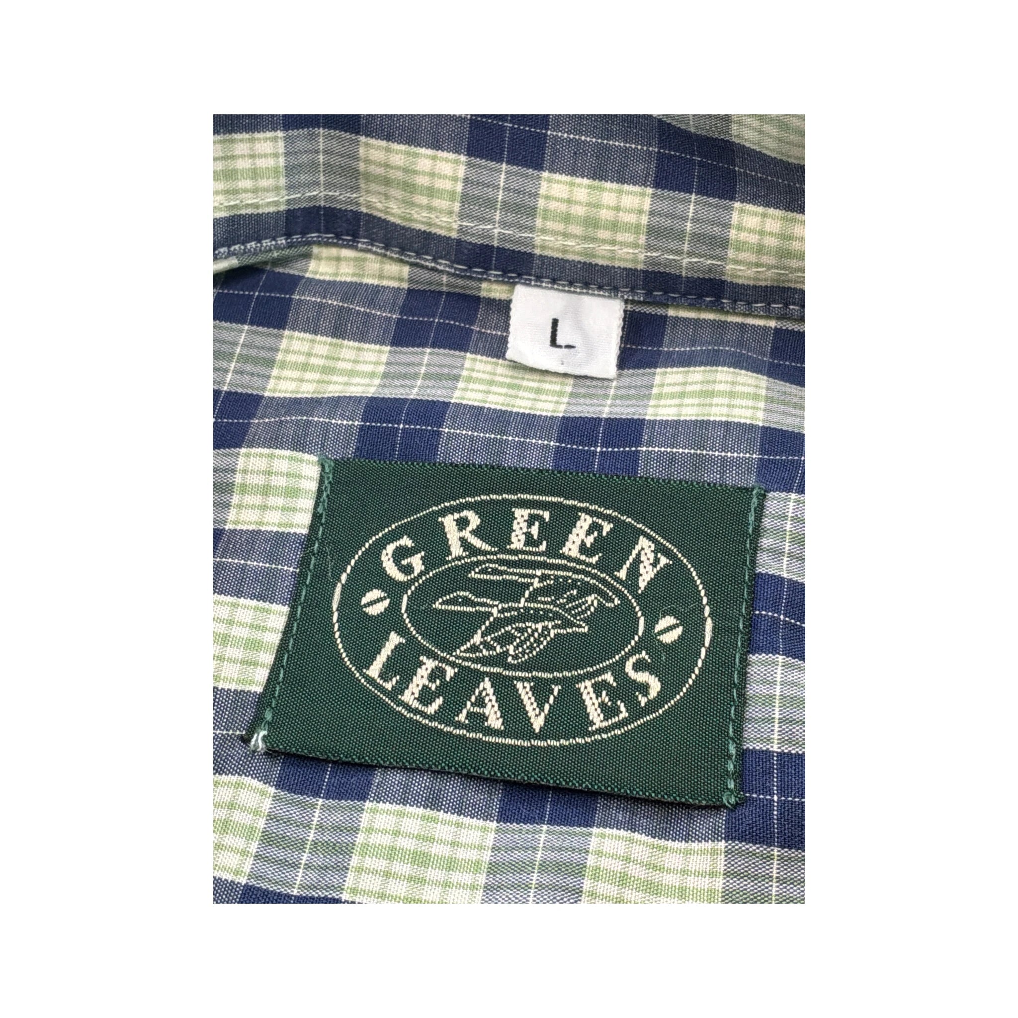 Green Leaves Gingham Plaid Button-Down Cotton Shirt