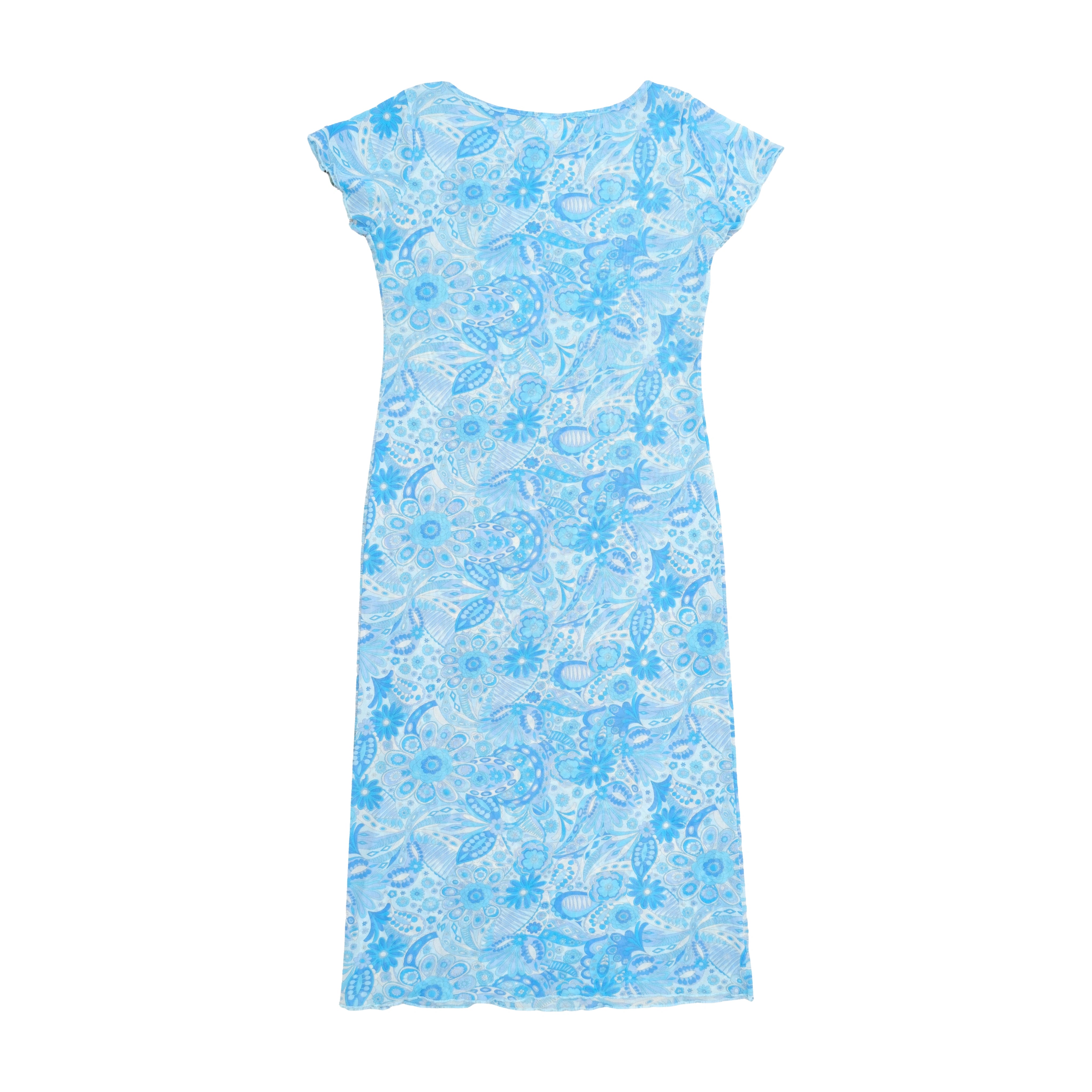 IRGE Blue Paisley Floral Print Cotton Cap Sleeve Maxi House Dress