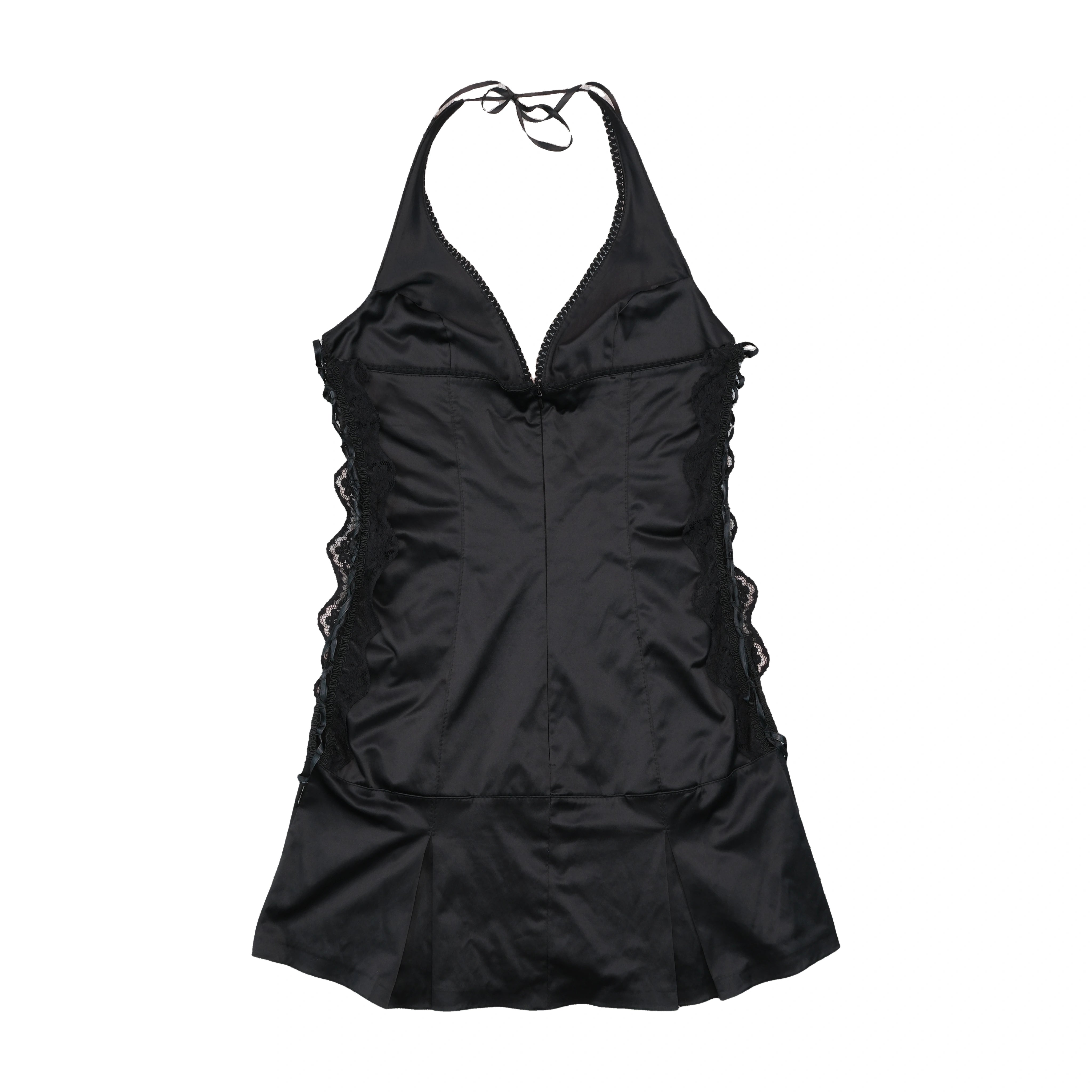 Fifi & Brandi Rhinestone Logo Lace Trim Halter Dress