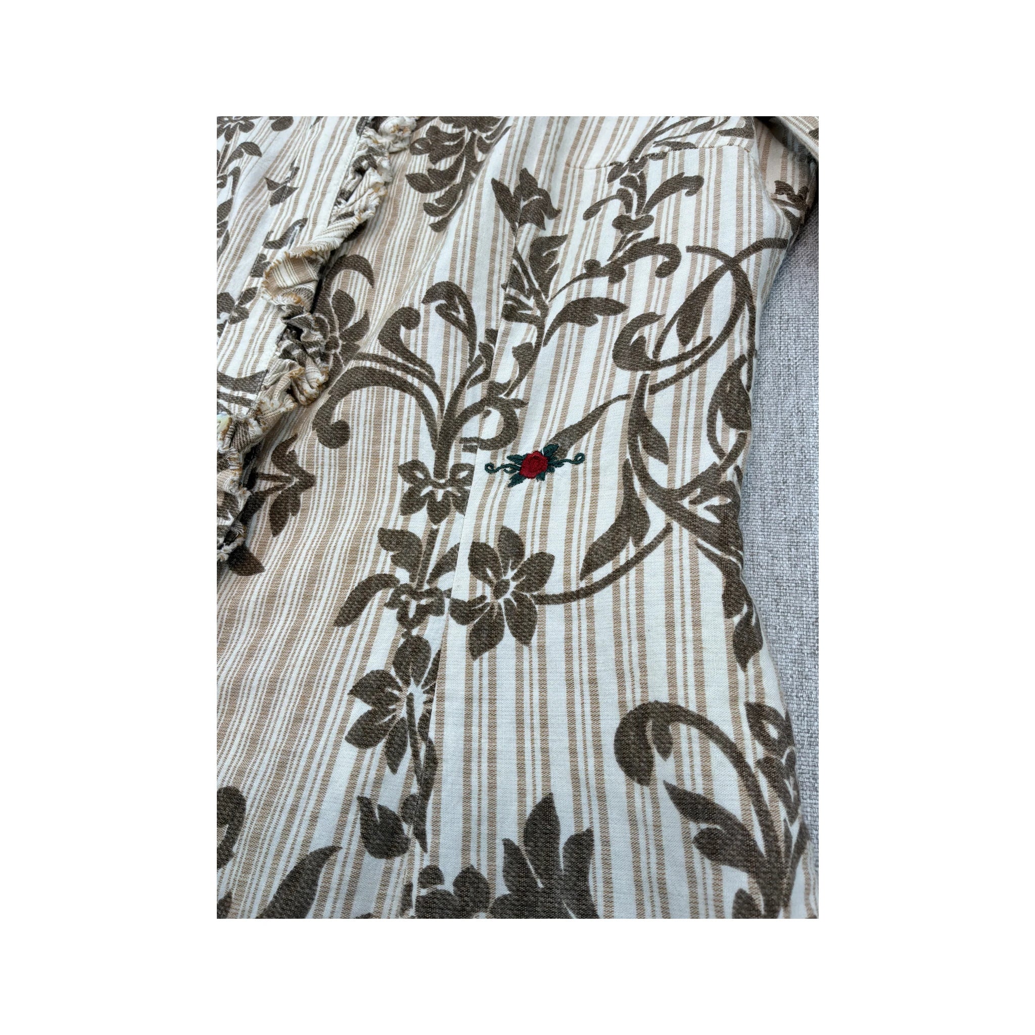 Charro Baroque Floral Stripe Ruffle Placket Dress