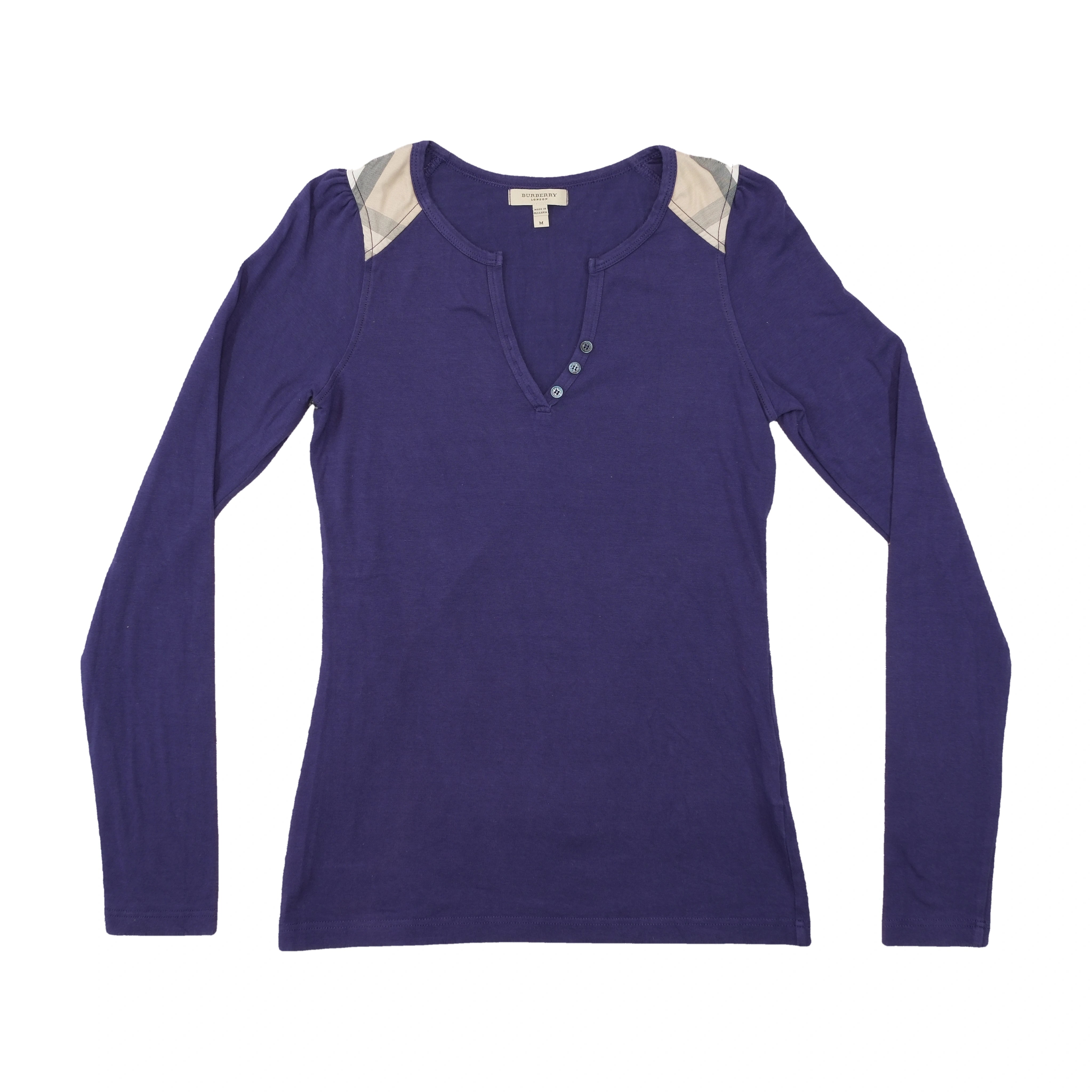 T-shirt Henley Burberry London com Nova Check nos Ombros