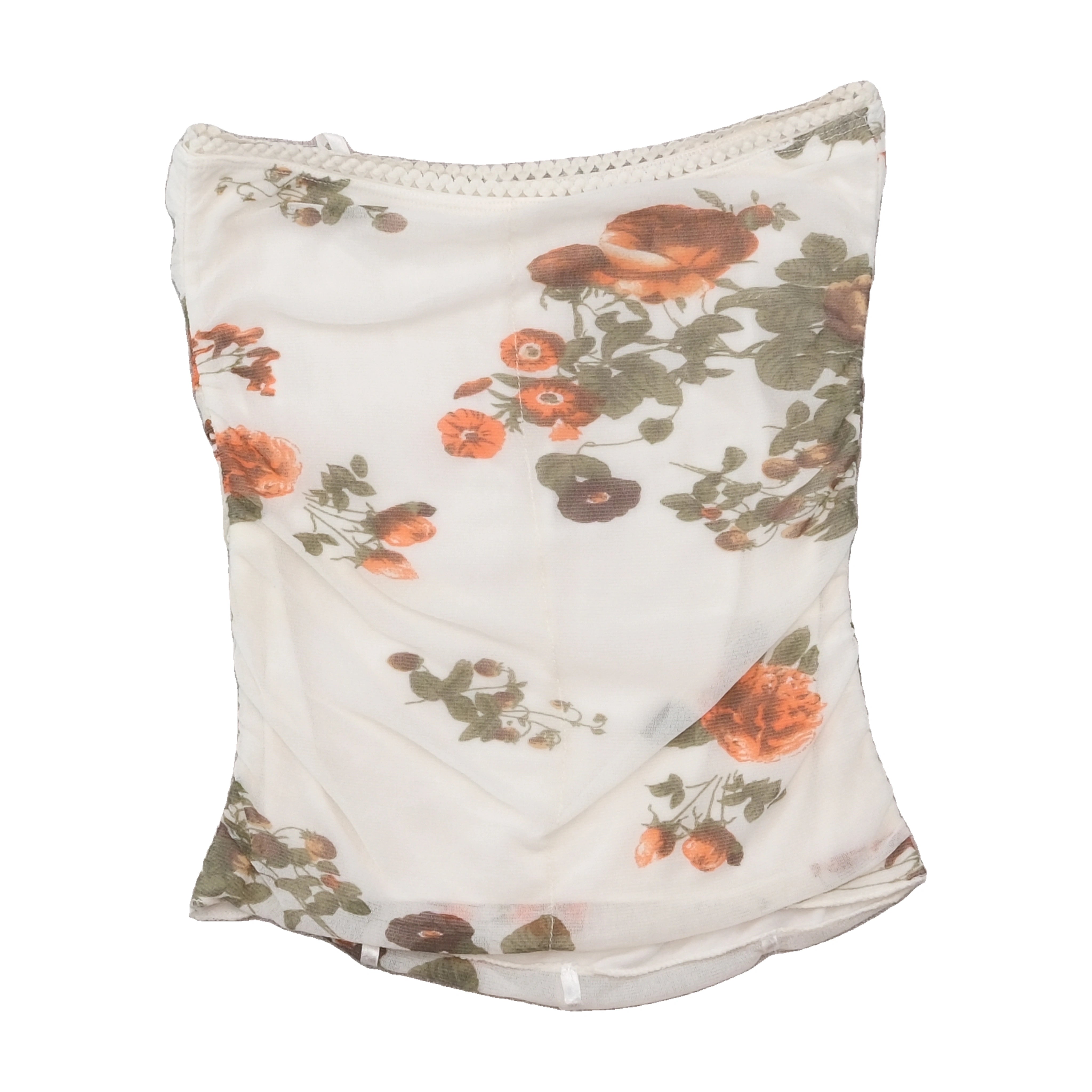 Floral Mesh Ruched Bow Trim Tank Top