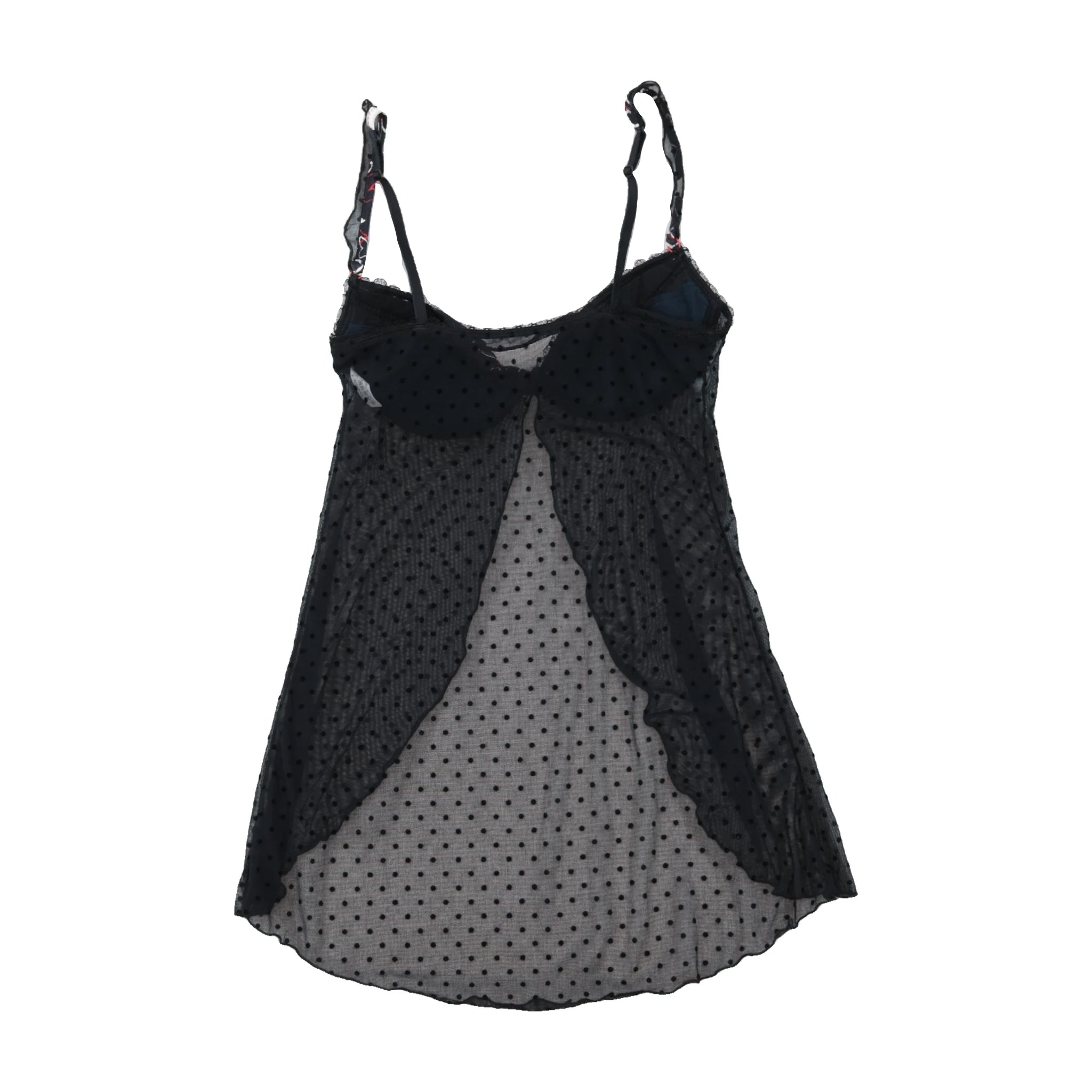 Enrico Coveri Black Sheer Polka Dot Mesh Lingerie Slip Dress
